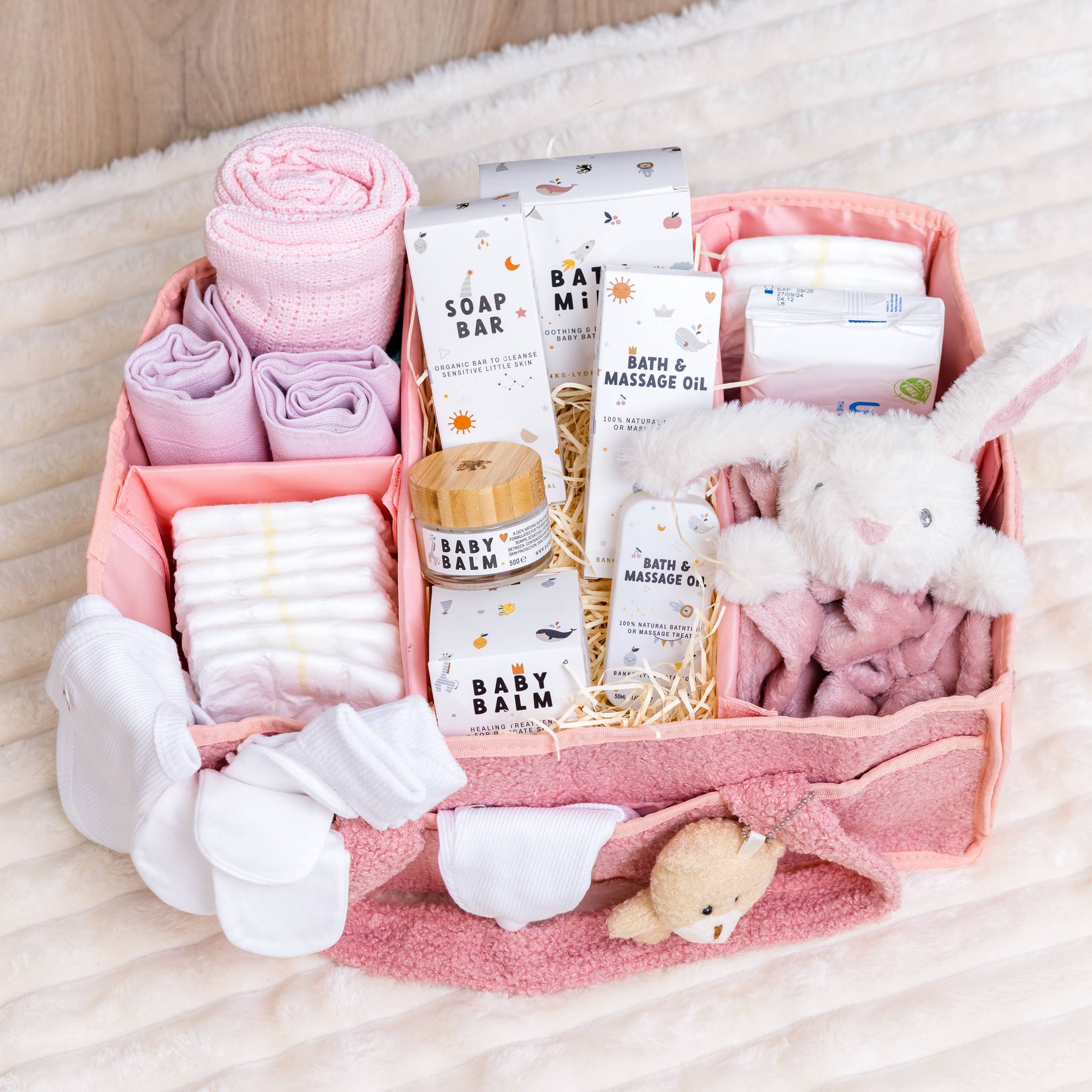 Pink Rabbit The Ultimate Newborn Baby Essentials Hamper with Blanket baby ham... – Pink