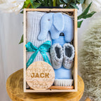 Personalised Newborn Welcome Hamper - Blue Elephant Theme with Blanket & Keep... - Blue