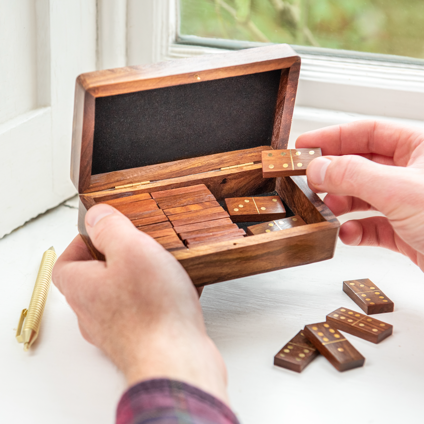 Personalised Luxury Brass Dominos Gift Box