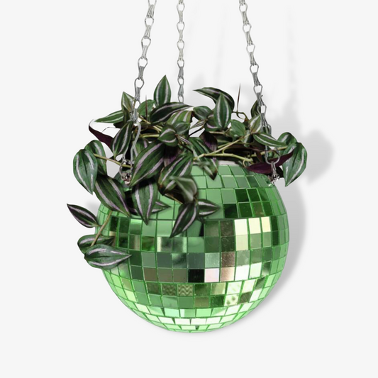 Green Disco Ball Hanging Planter