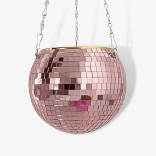 Pink Disco Ball Hanging Planter