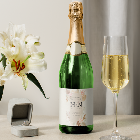 Personalised Boho Style Wedding Champagne Label