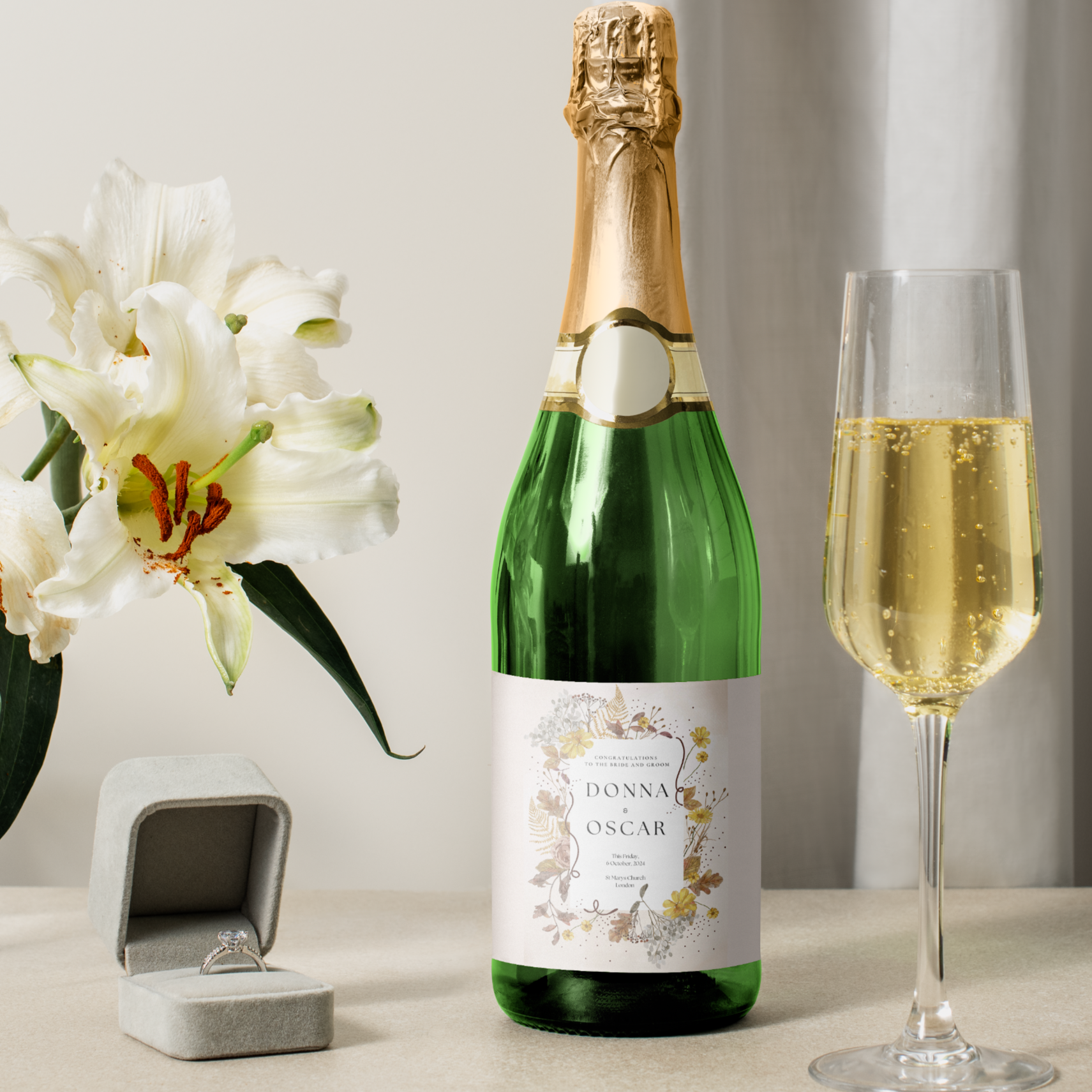 Personalised Elegant Autumnal Wedding Champagne Label