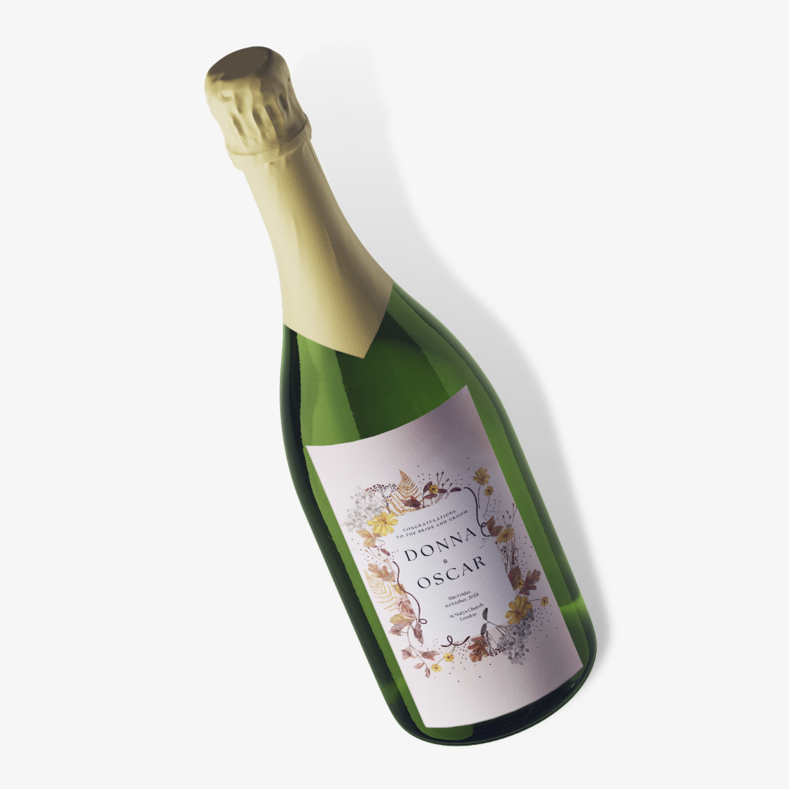 Personalised Elegant Autumnal Wedding Champagne Label