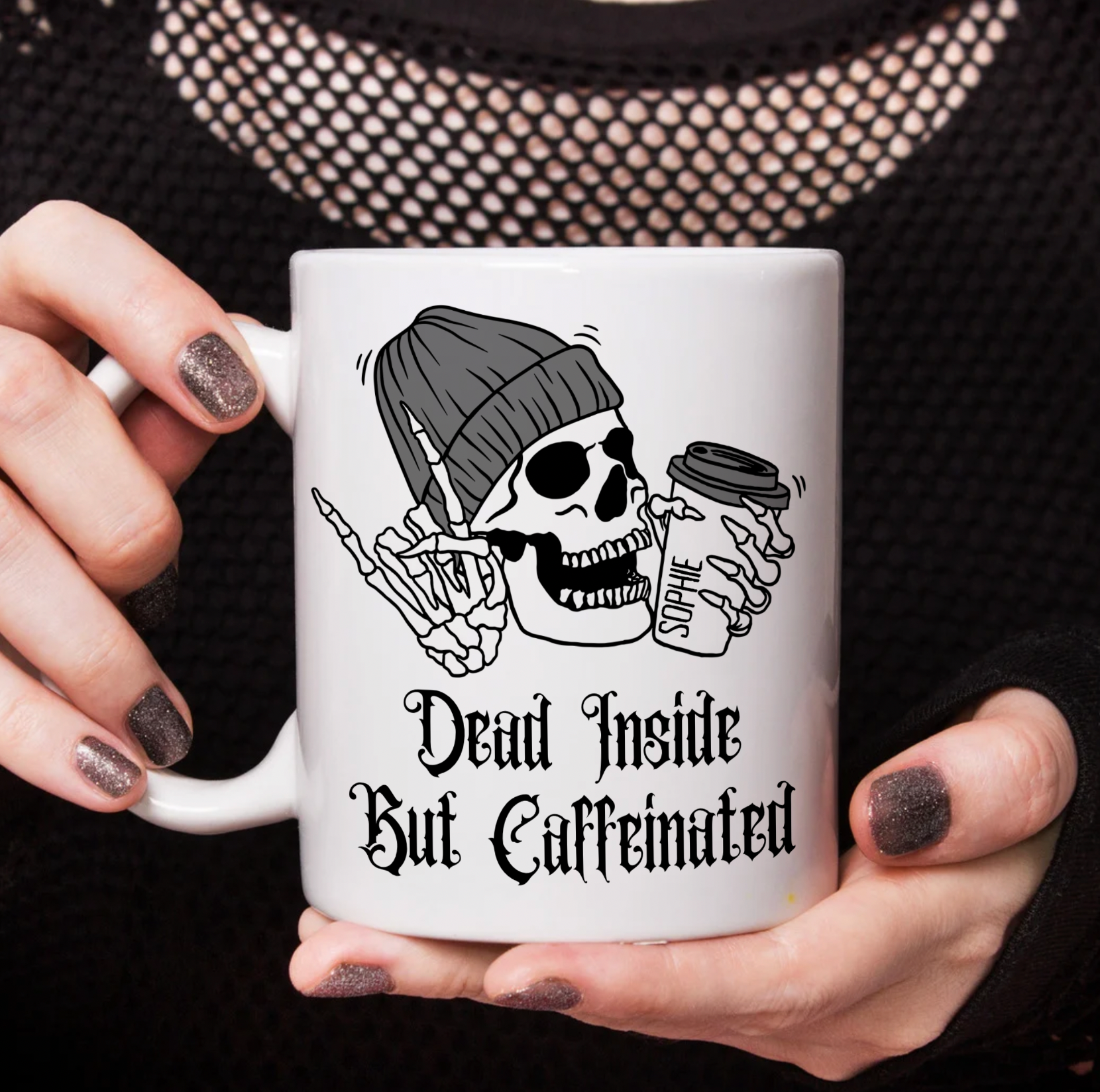 Personalised Halloween Dead Inside But Caffeinated Mug