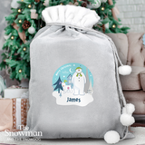 Personalised The Snowman Silver Pom Pom Sack
