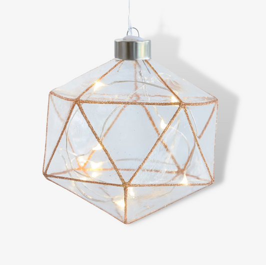 LED Light Up Glitter Copper Geometric Bauble
