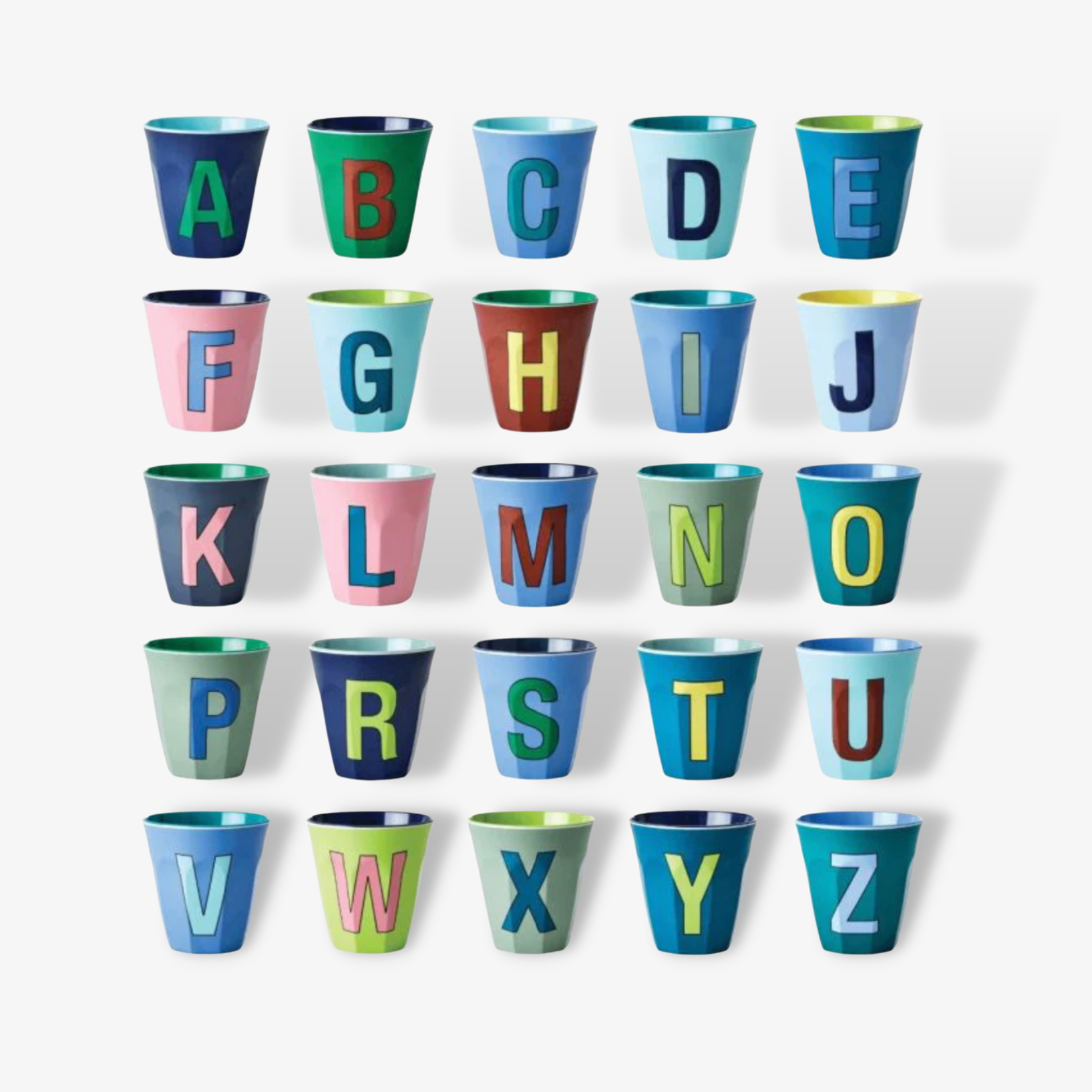Blue Alphabet Melamine Cups A-Z