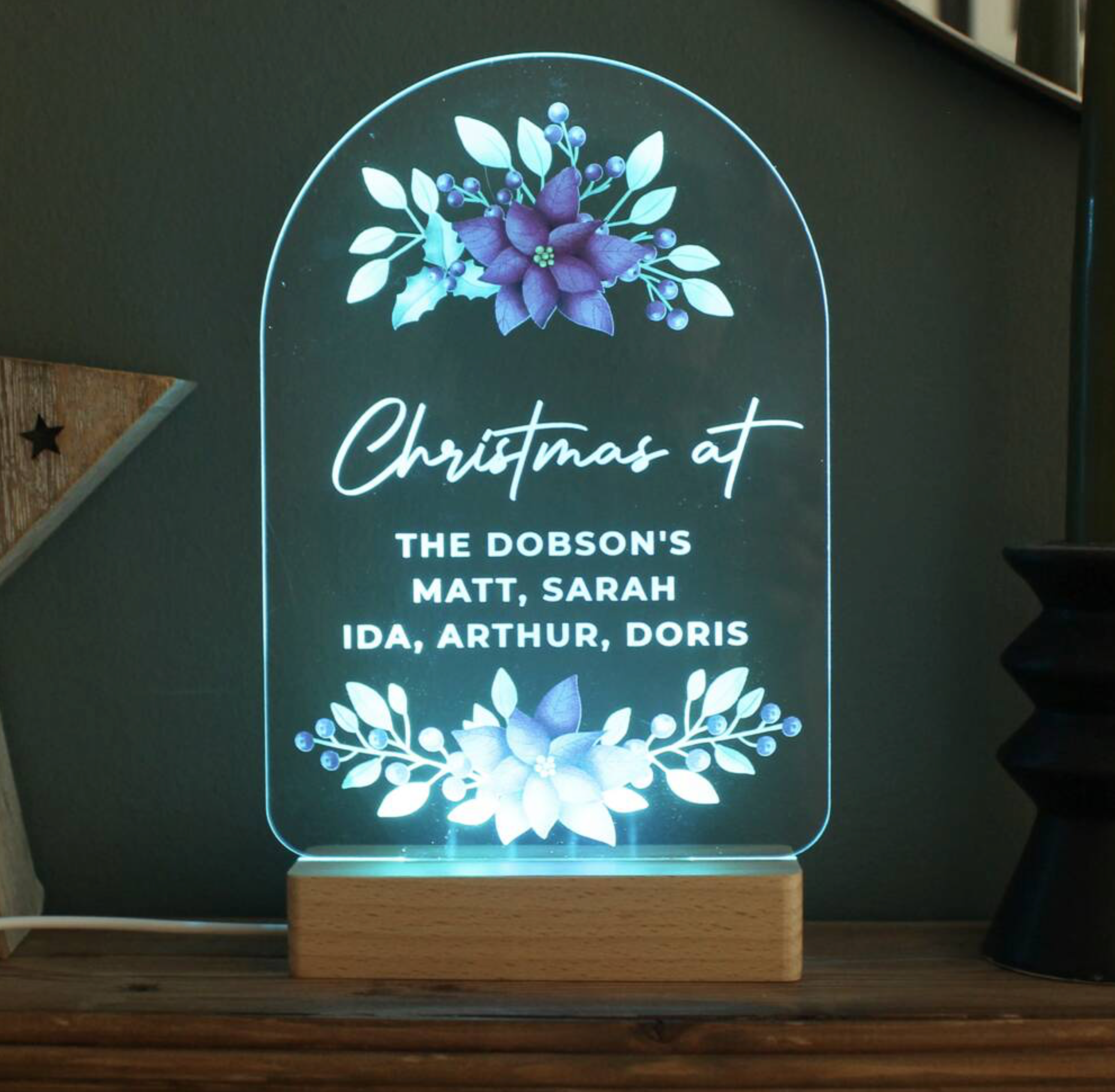 Personalised Christmas Poinsettia Design LED Light