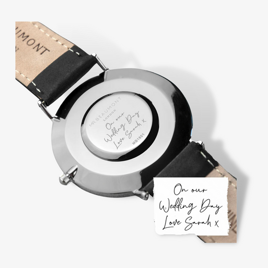 Personalised Handwriting Men's Black Leather Watch
