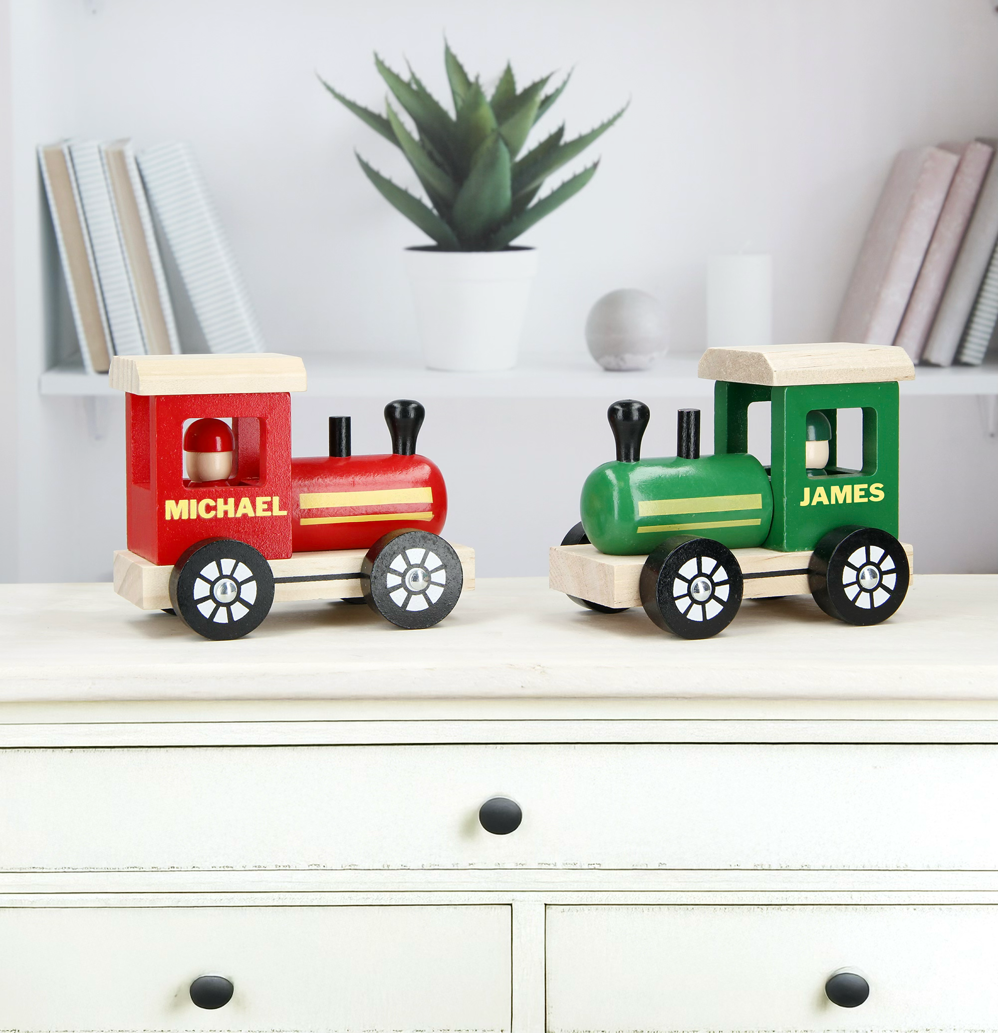 Personalised Children's Wooden Train Carriage - Green/Red Main image
