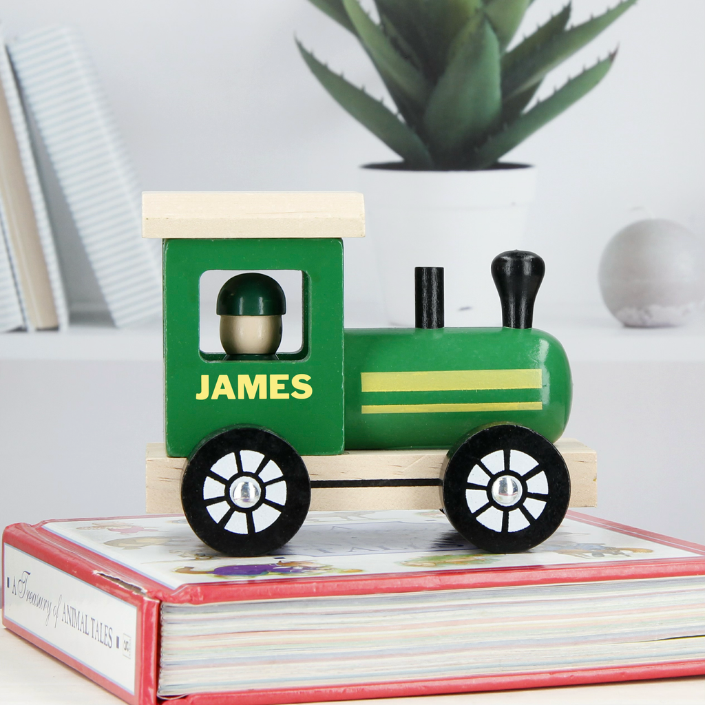 Personalised Children's Wooden Train Carriage - Green/Red
