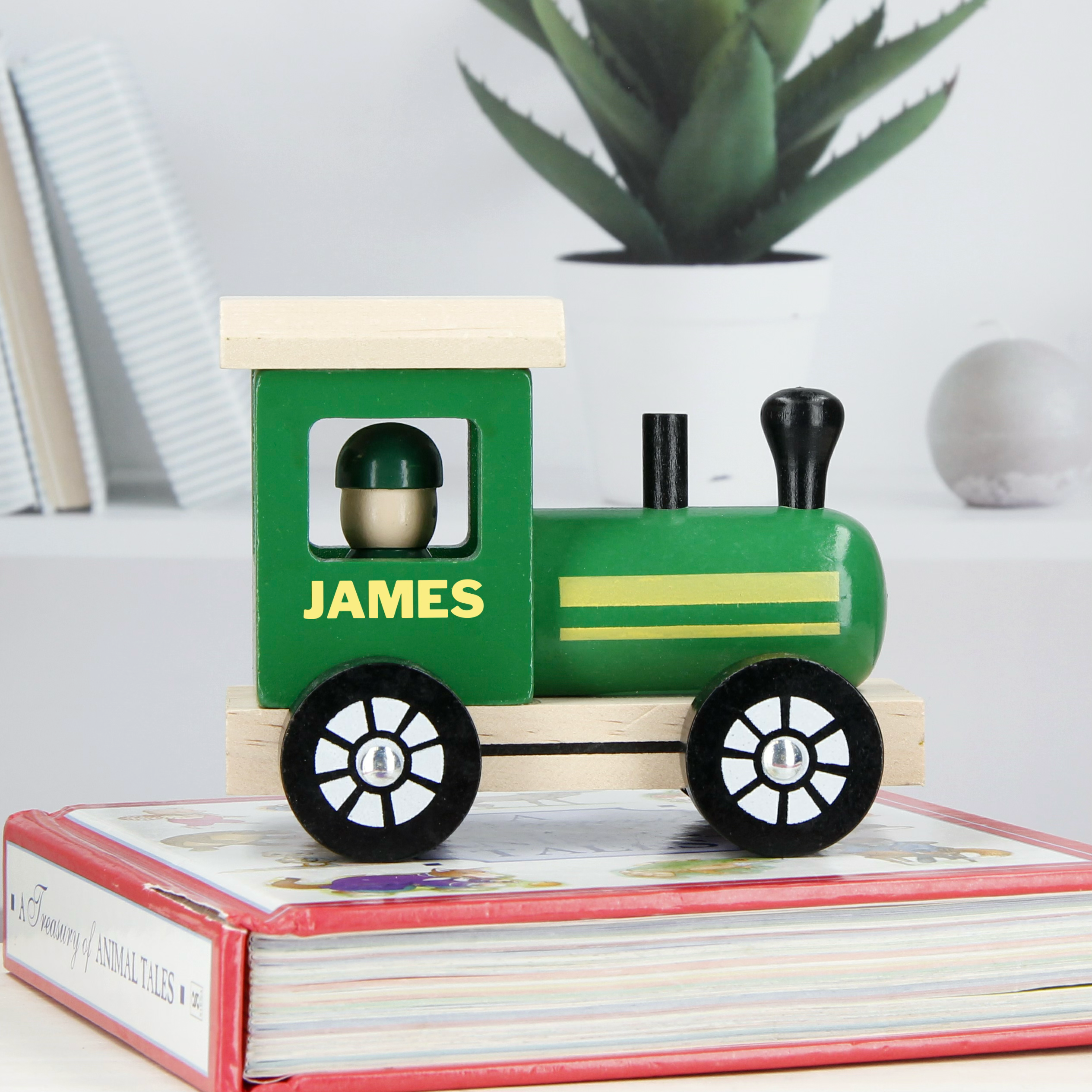 Personalised Children's Wooden Train Carriage - Green/Red