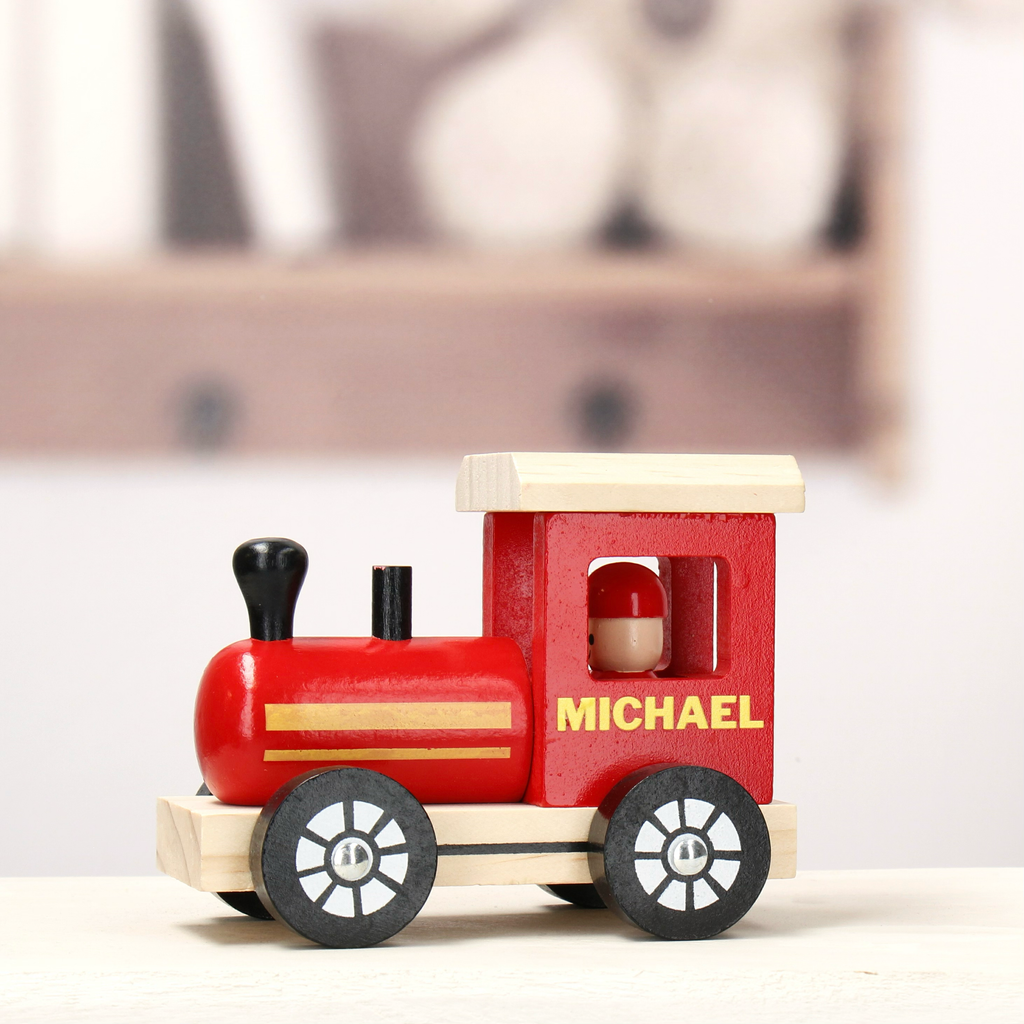 Personalised Children's Wooden Train Carriage - Green/Red
