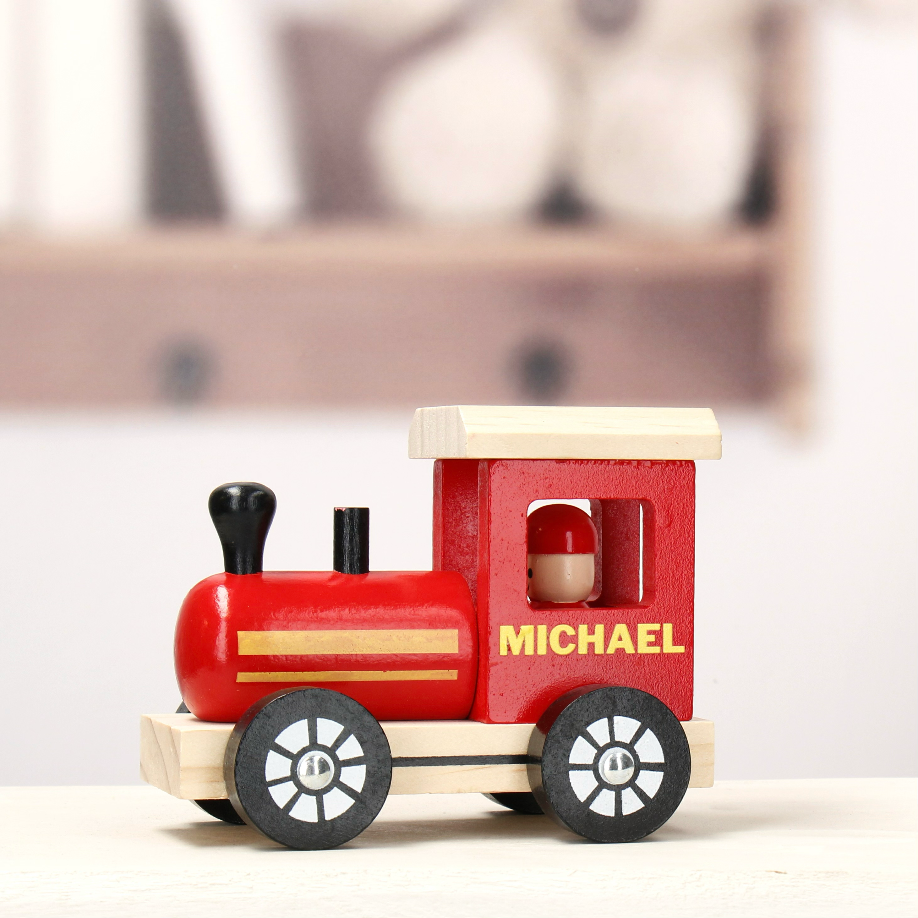 Personalised Children's Wooden Train Carriage - Green/Red