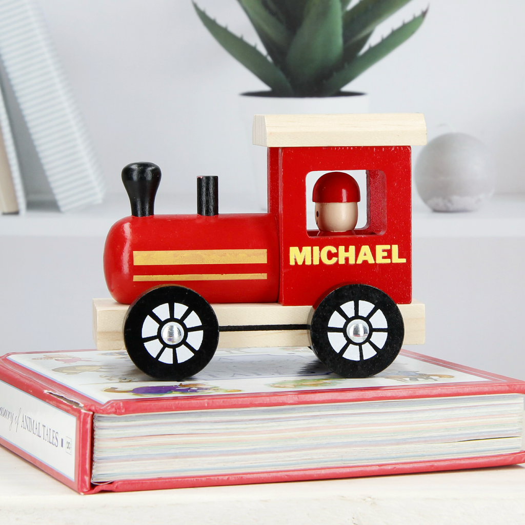 Personalised Children's Wooden Train Carriage - Green/Red
