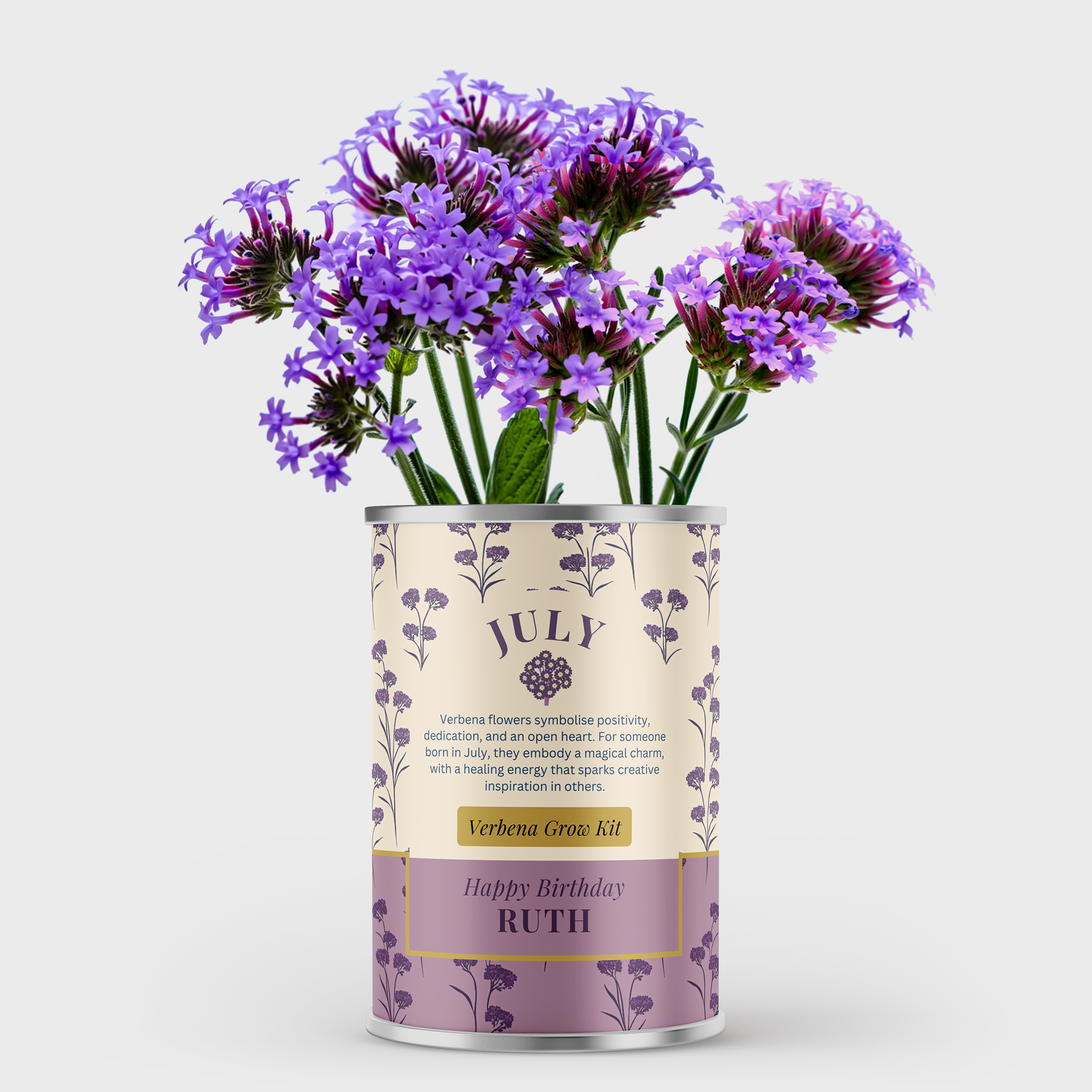 July Birth Flower Verbena Tin - Personalised Grow Your Own Flower Gift Main image