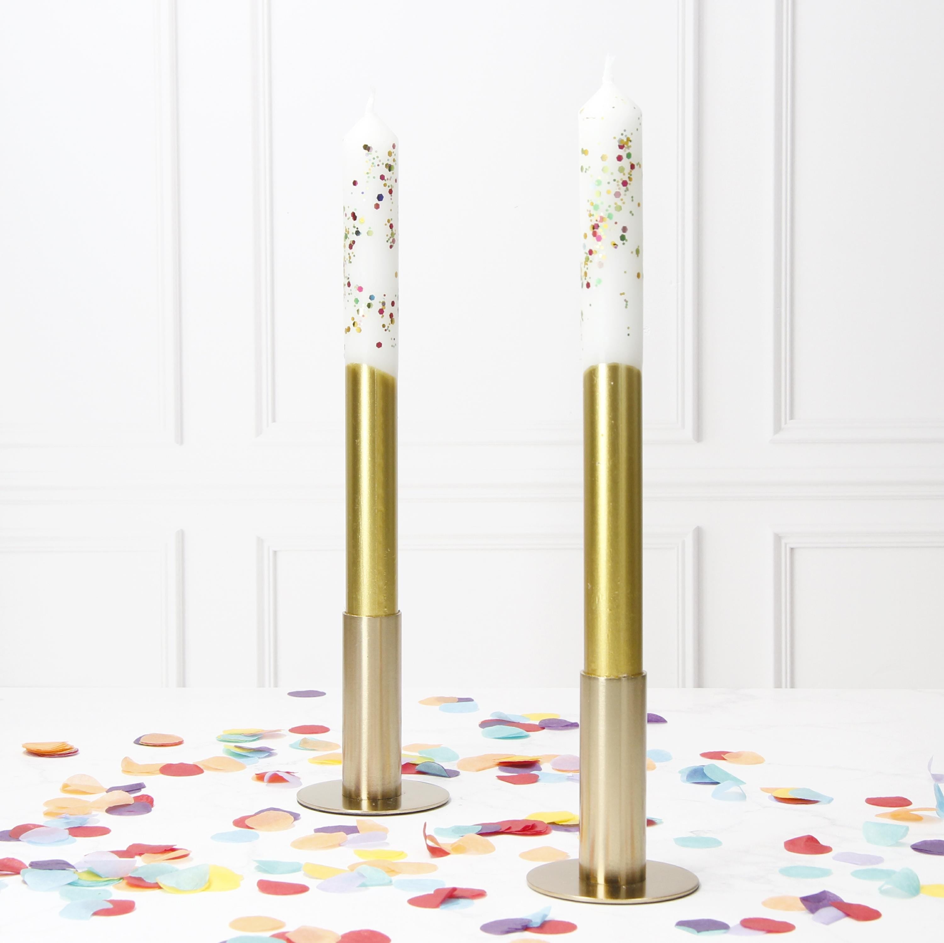 Gold and White Glitter Dipped Hand Made Candles - Pair Main image