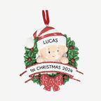 Baby 1st Christmas Bauble - Personalise with Name | Baby in a Wreath design | Christmas Decor