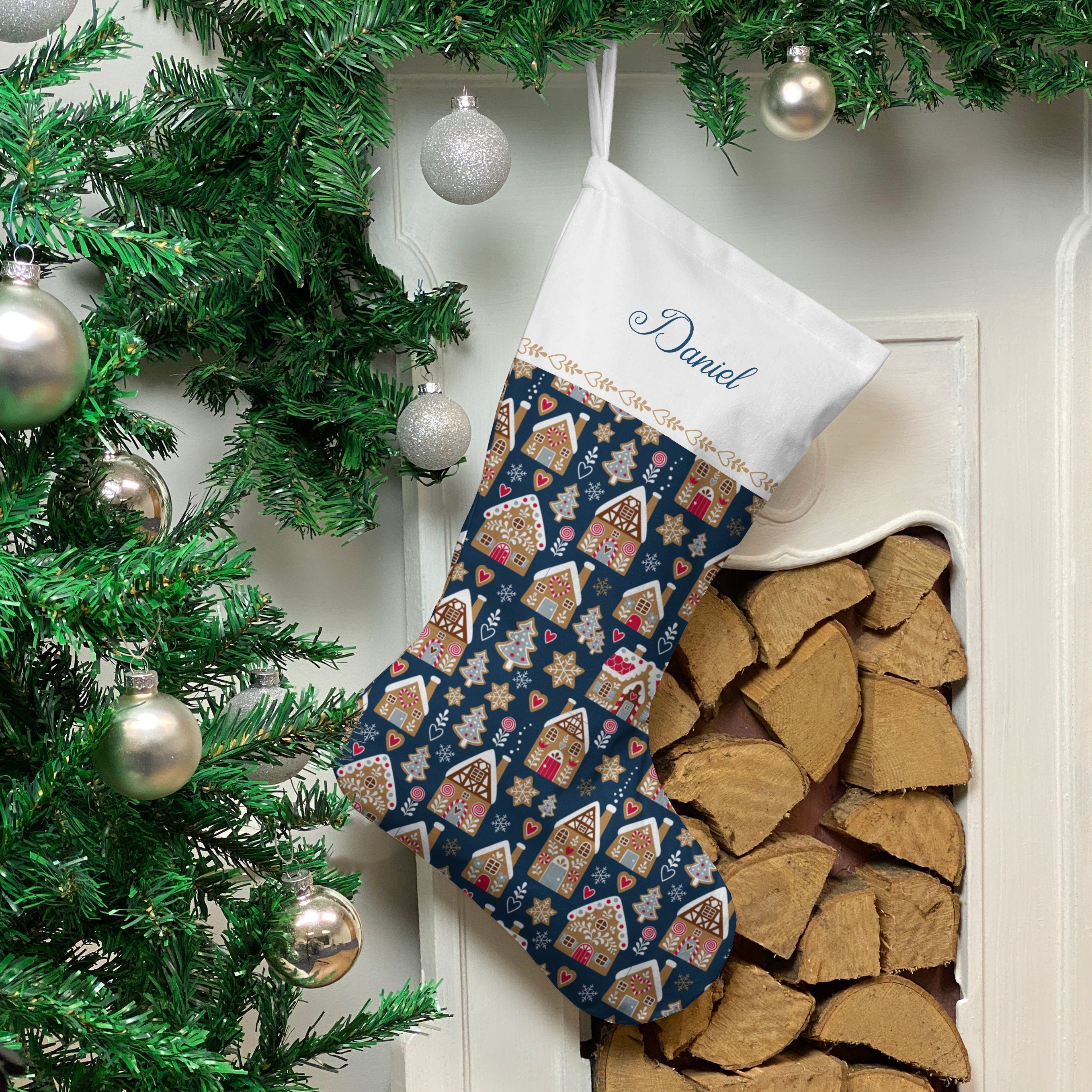 Christmas Gingerbread House Stocking - Personalised Xmas Stocking | Christmas Decor
