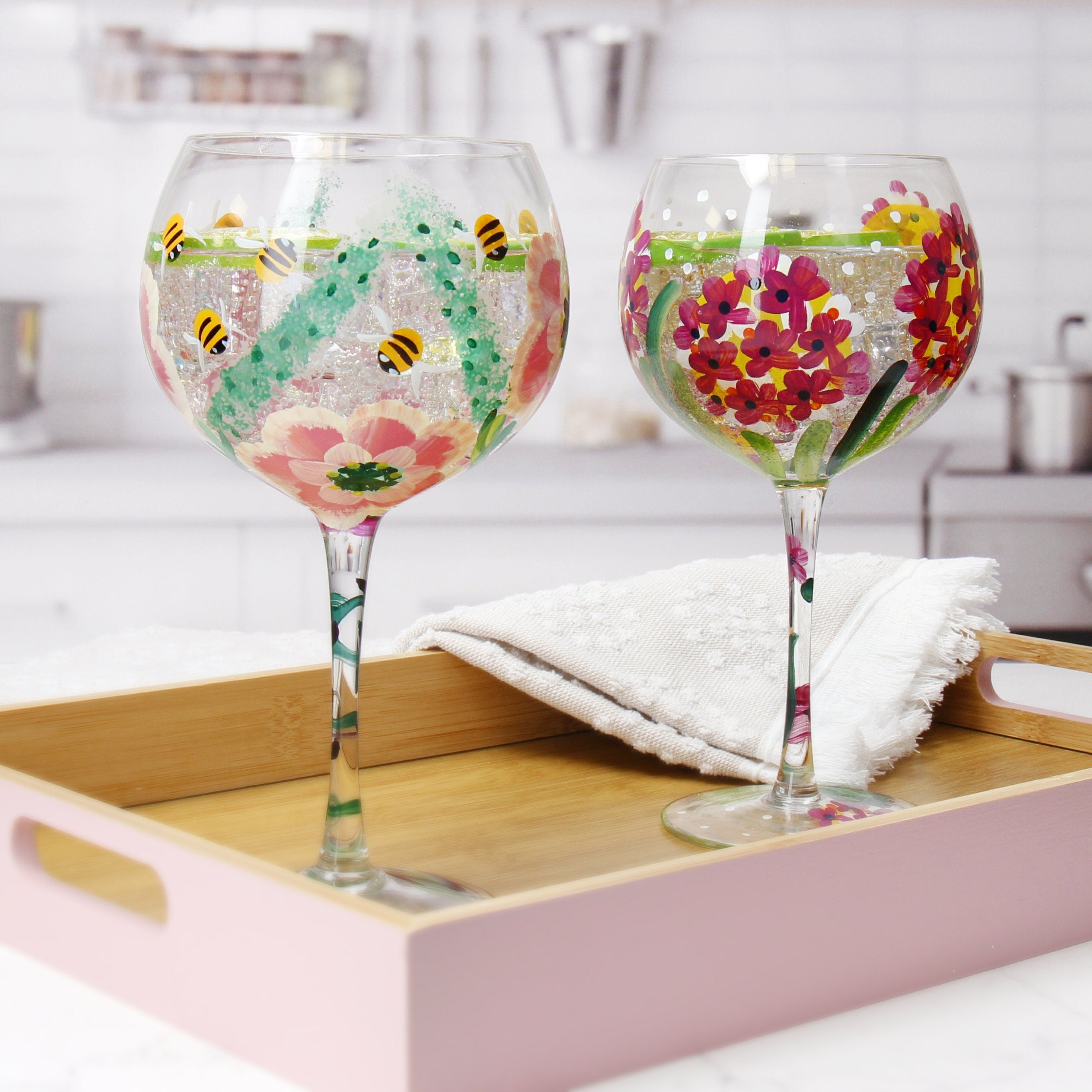 Hand Painted Floral Gin Glass - Celebration Glasses | Choice of Design | Personalised Charms Main image