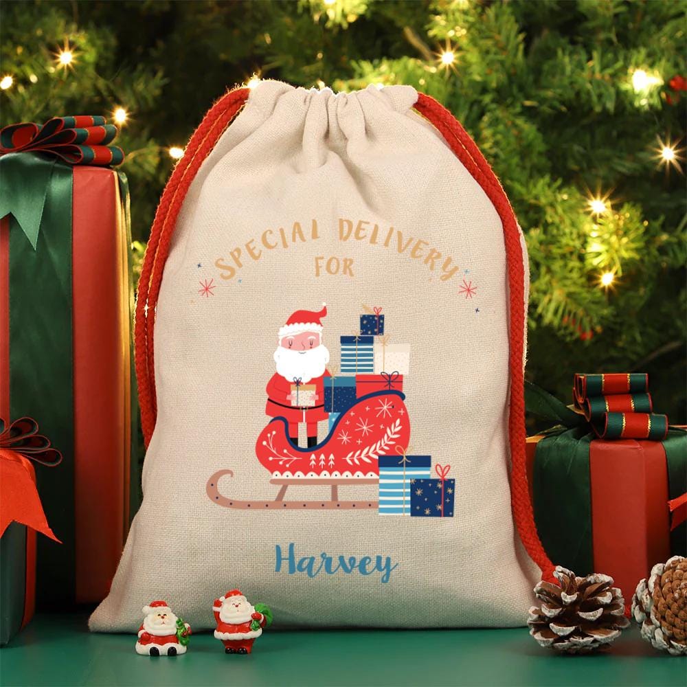 Personalised Christmas Presents Sack - Santa's Sleigh Design Main image