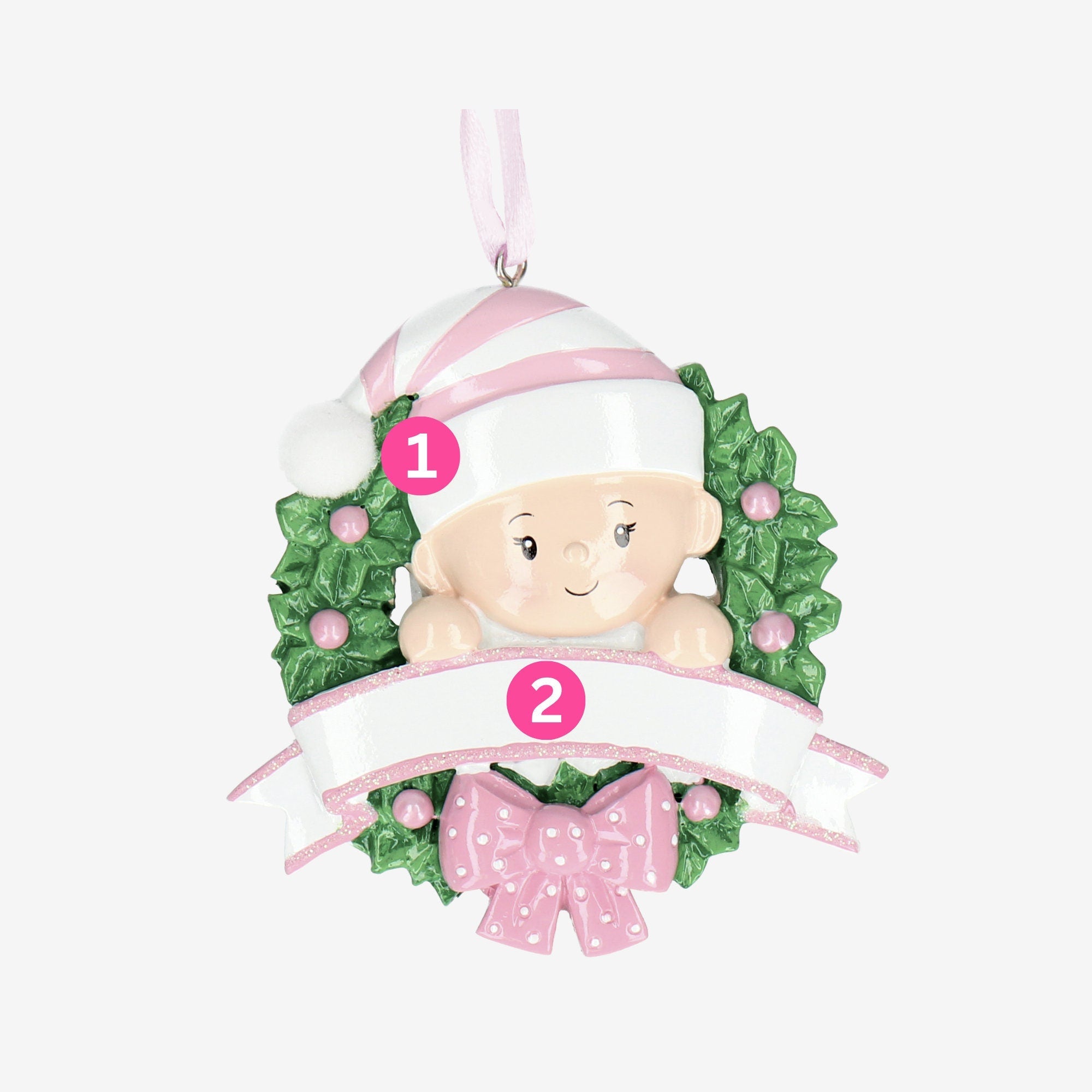 Baby 1st Christmas Bauble - Personalise with Name | Baby in a Wreath design | Christmas Decor