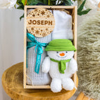 Baby Snowman Personalised Christmas Hamper Gift with Blanket & Keepsake Disc - Grey - Baby Hamper