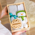Baby Snowman Personalised Christmas Hamper Gift with Blanket & Keepsake Disc ... – Grey