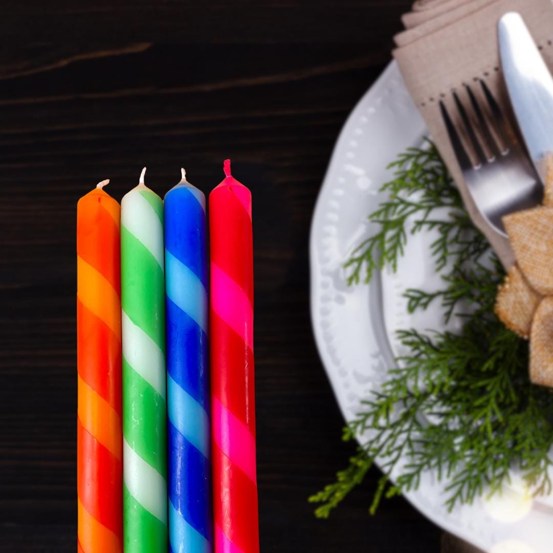 Four Multicolour Pinstripe Hand Made Candles Main image