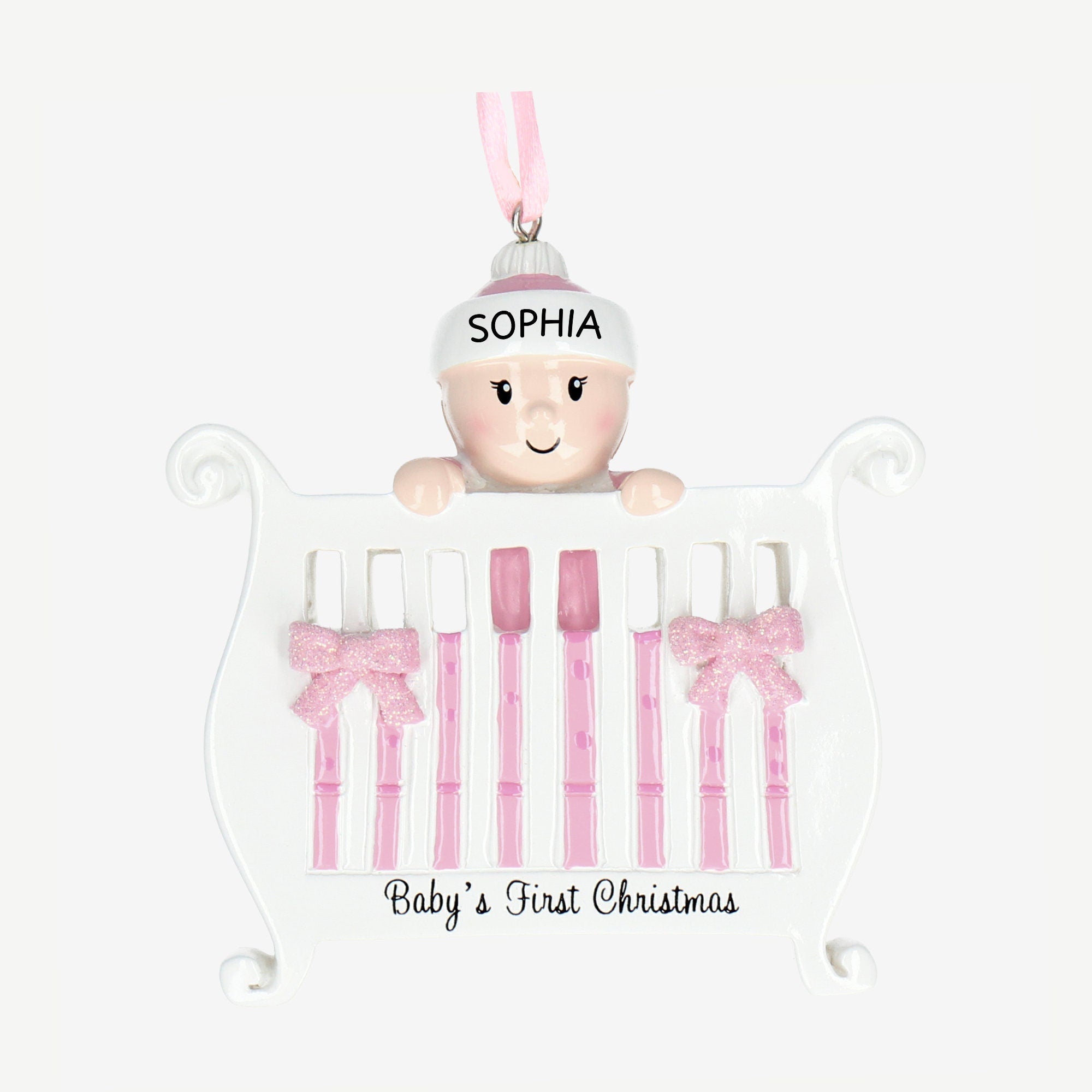 1st Christmas Bauble Personalised - Baby in a Crib design | up to 1 name | Christmas Decor Main image