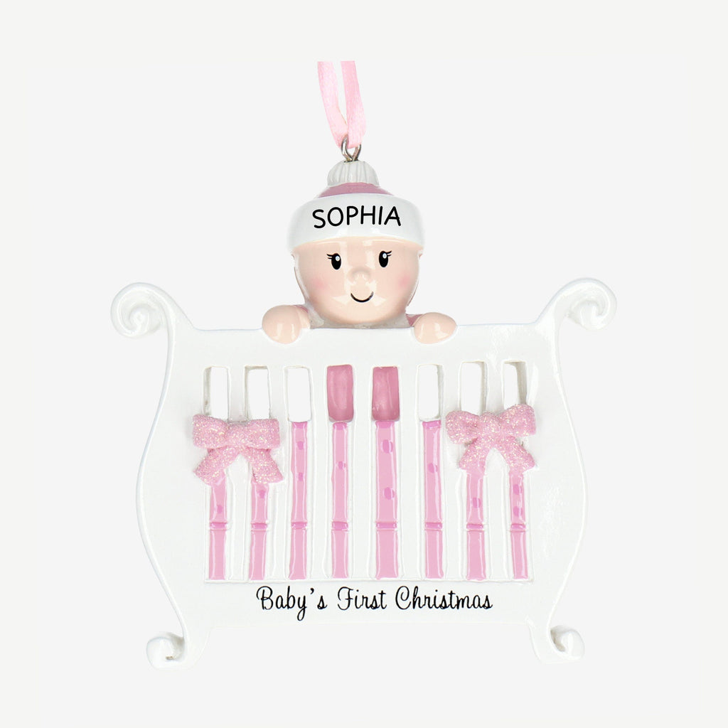 1st Christmas Bauble Personalised - Baby in a Crib design | up to 1 name | Christmas Decor