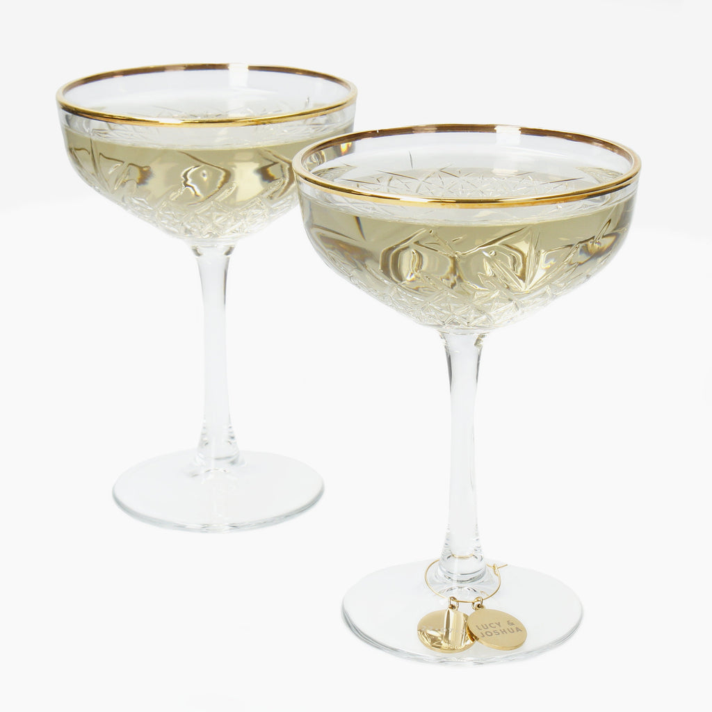 Hand Made Gold Champagne Glasses with Engraved Charms - 1 Glass