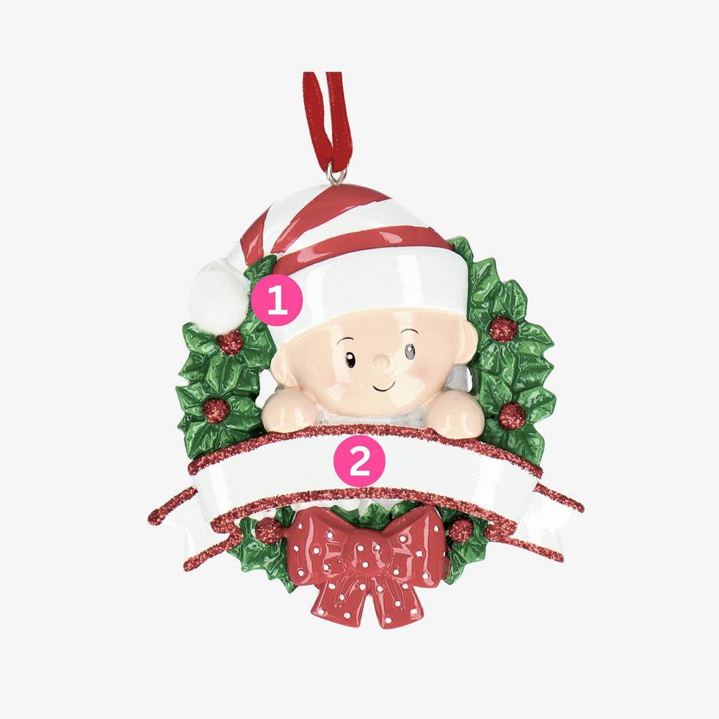 Baby 1st Christmas Bauble - Personalise with Name | Baby in a Wreath design | Christmas Decor
