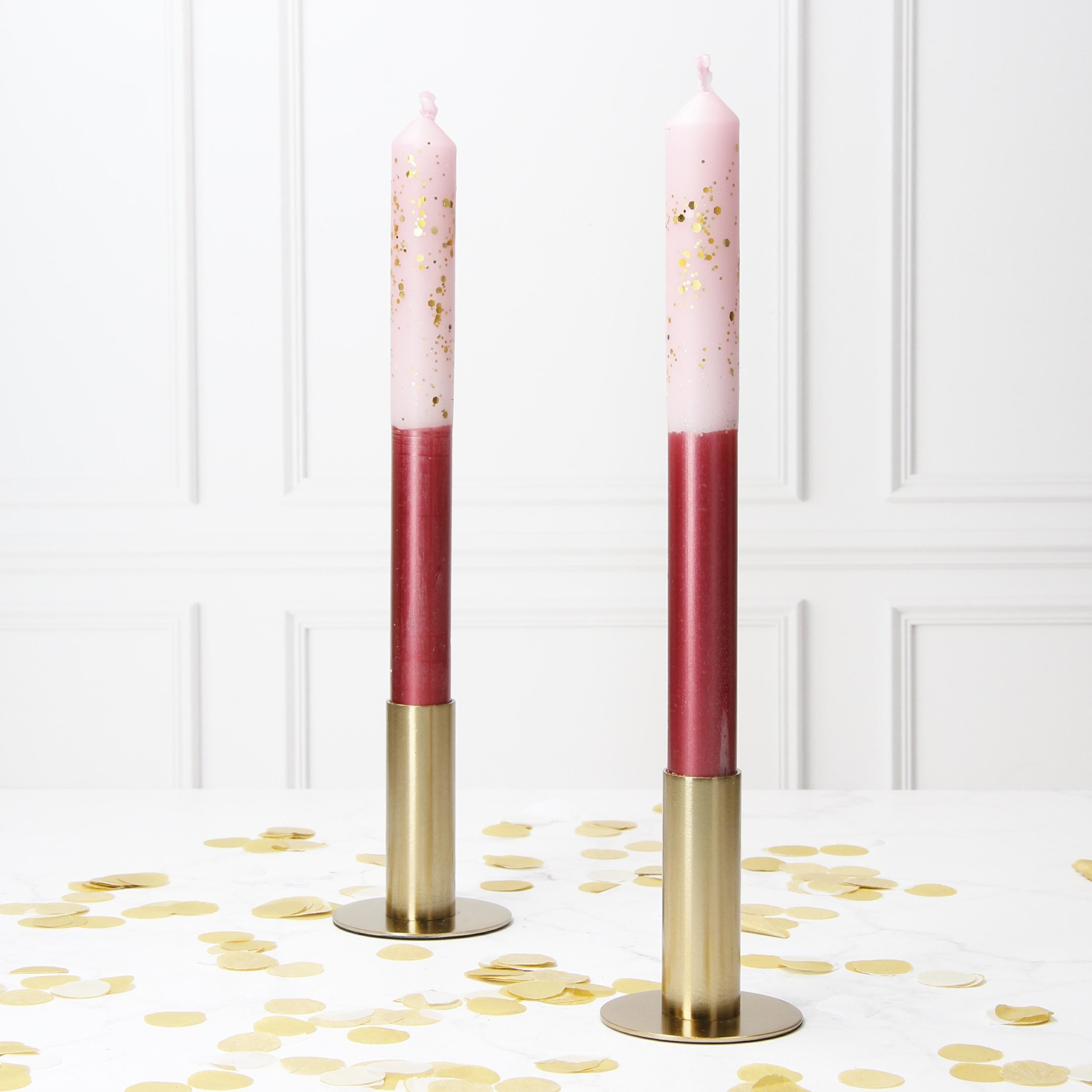 Handmade Pink and White Dipped Glitter Candlesticks - Pair | New Home Gift | Homeware Main image