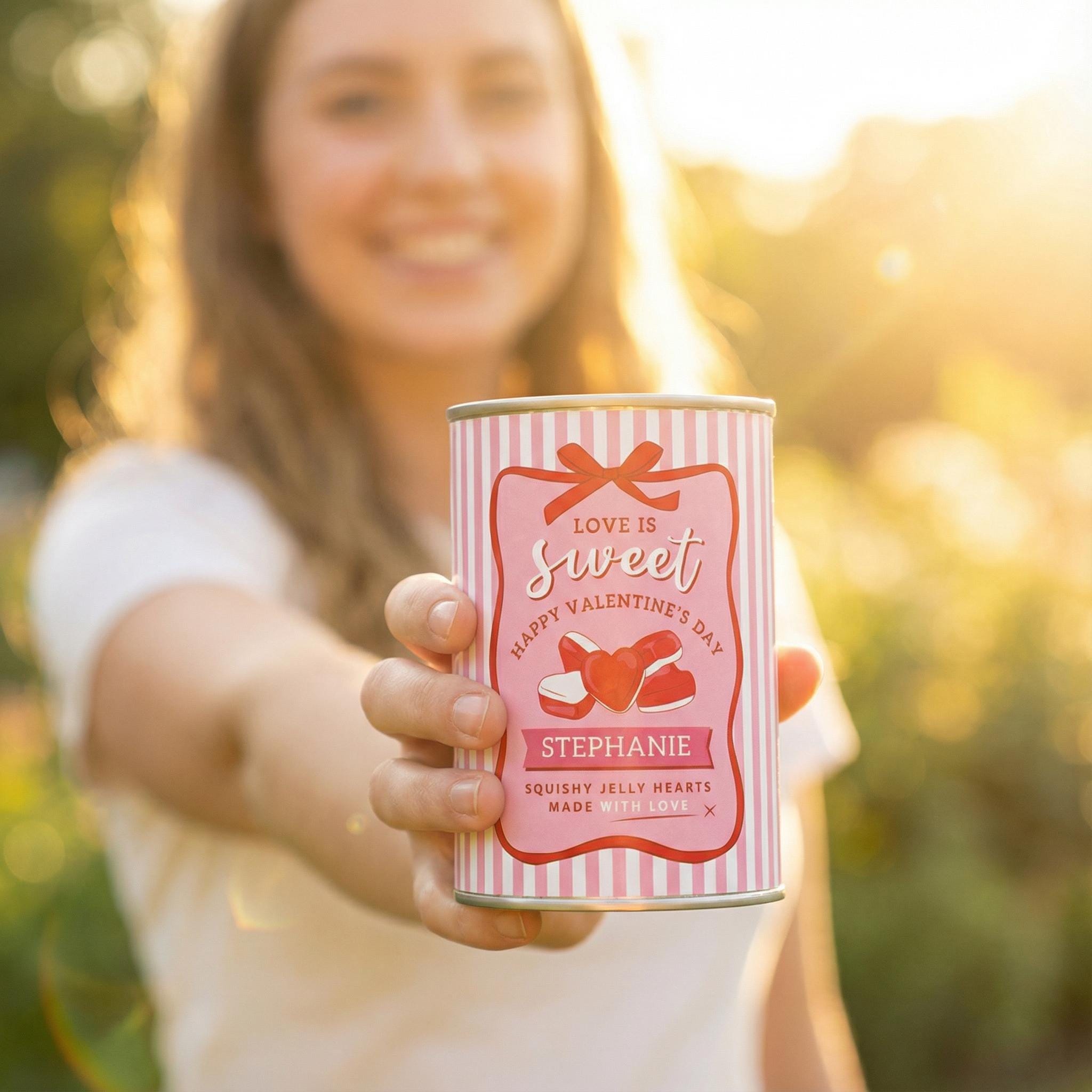 Personalised Jelly Hearts Retro Sweets Tin Valentine's Gift