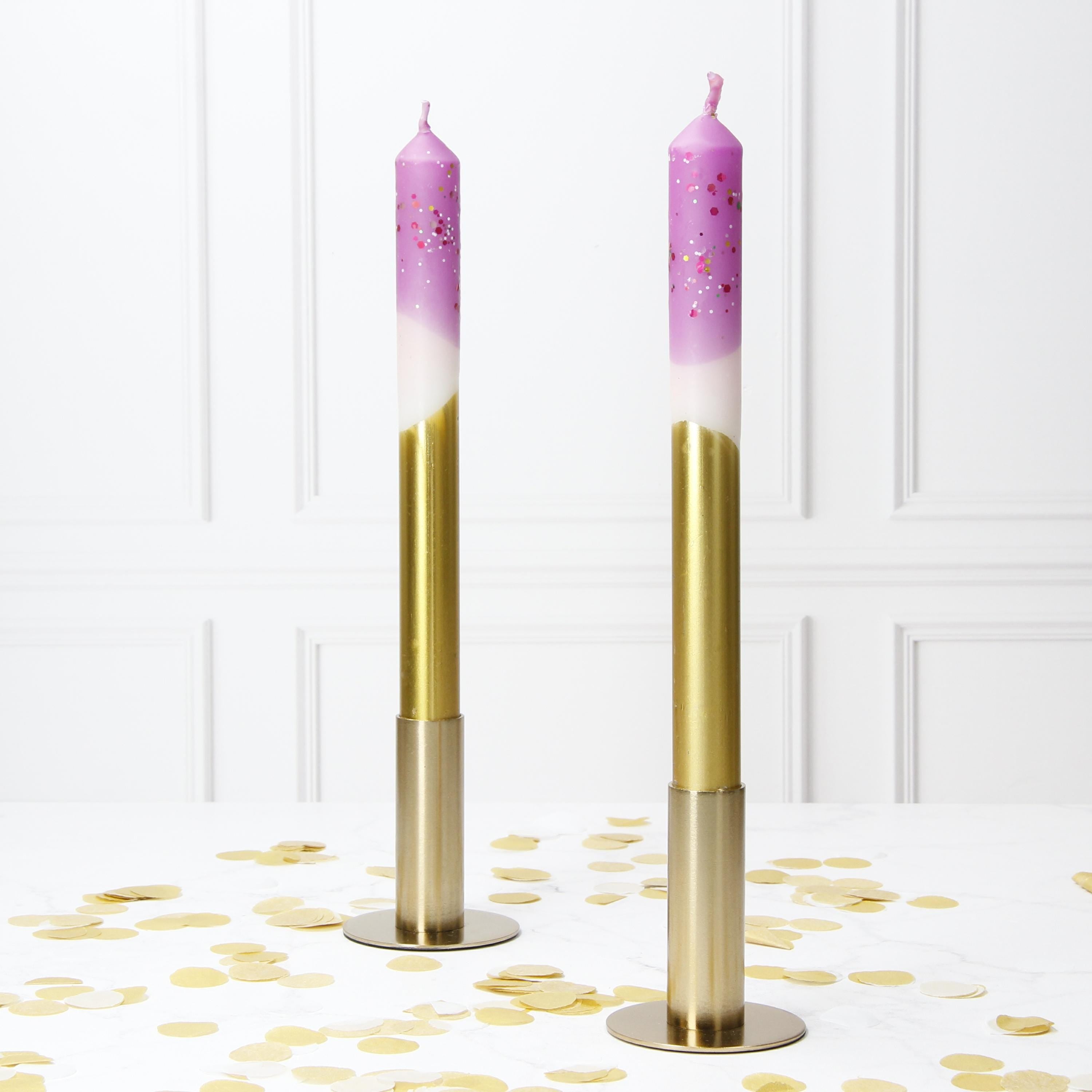 Pink and Gold Pinstripe Hand Made Candles - Pair Main image