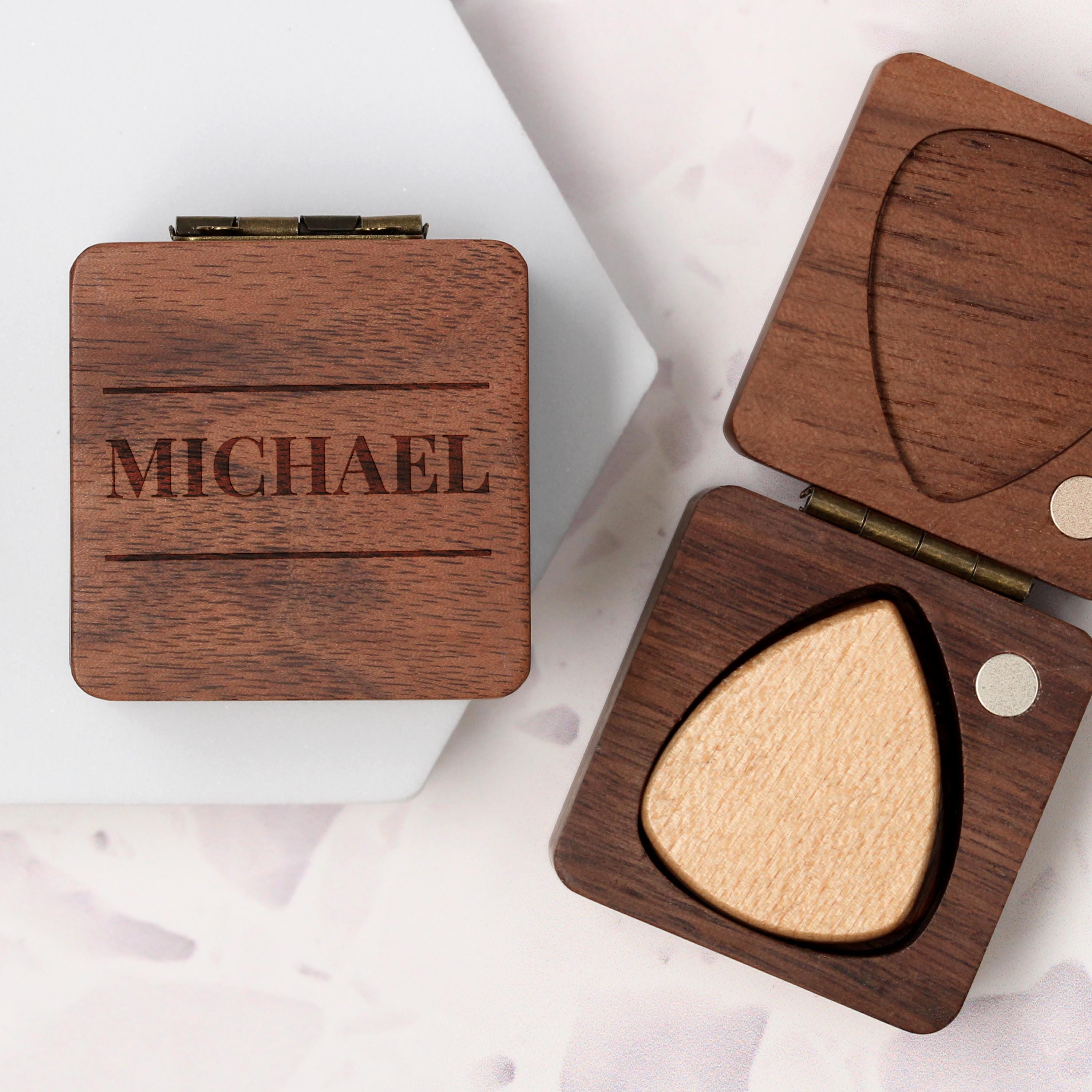 Music Gift - Guitar Pick Holder Box | Custom Wooden Storage Case | Gift for Musician Main image