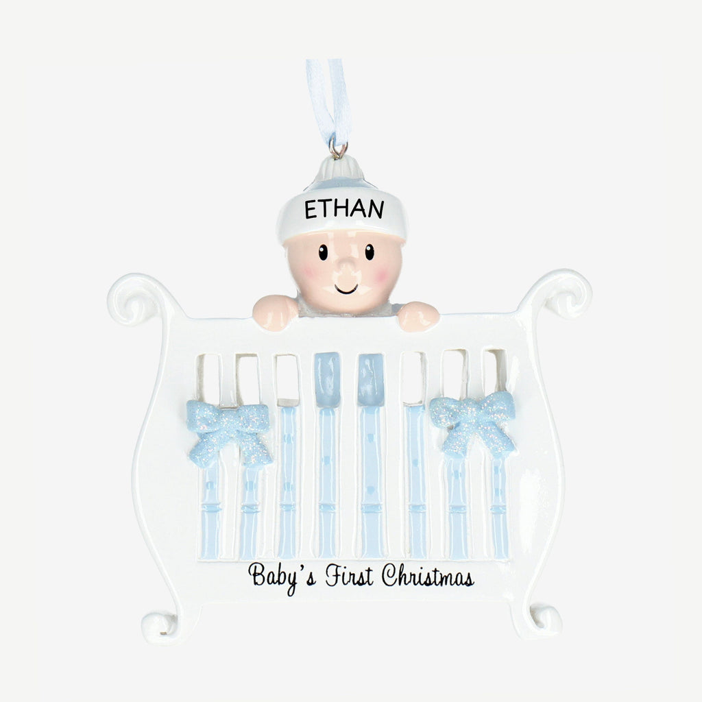 1st Christmas Bauble Personalised - Baby in a Crib design | up to 1 name | Christmas Decor