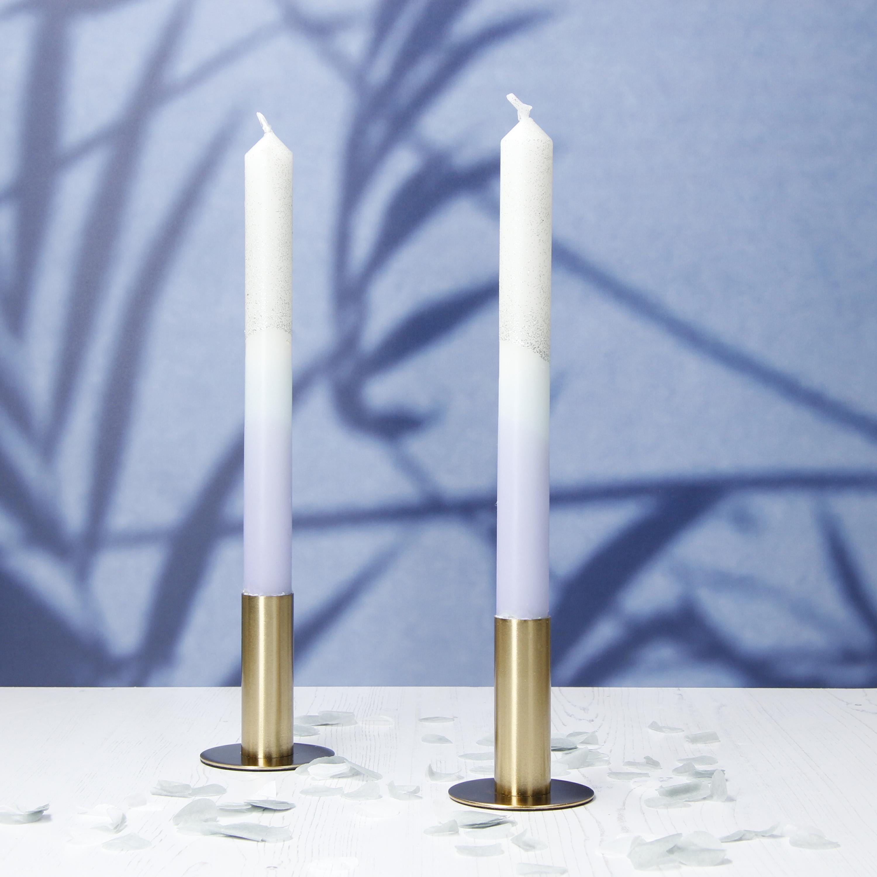 Handmade Silver and Lilac Three Tone Candlesticks - Pair | New Home Gift | Homeware Main image