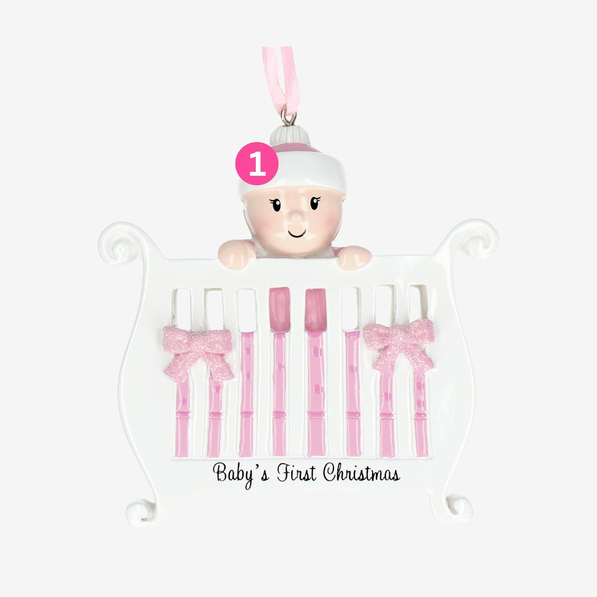 1st Christmas Bauble Personalised - Baby in a Crib design | up to 1 name | Christmas Decor