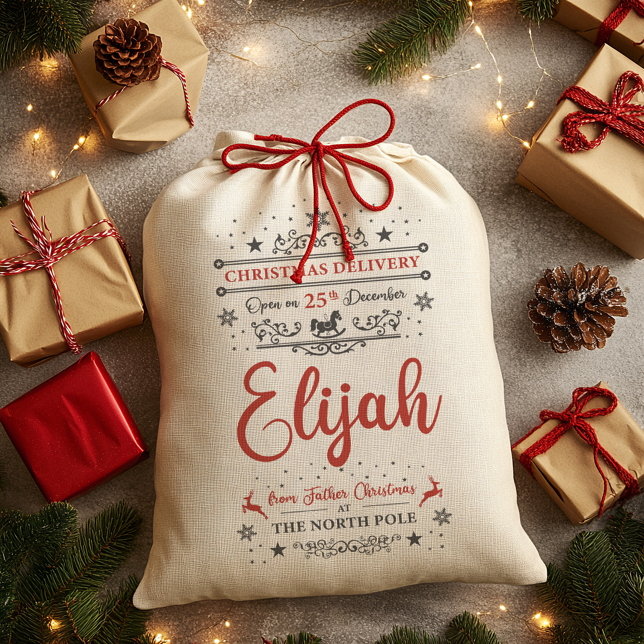 Personalised Christmas Sack - Typography Design | Christmas Sack for Kids | Large Main image