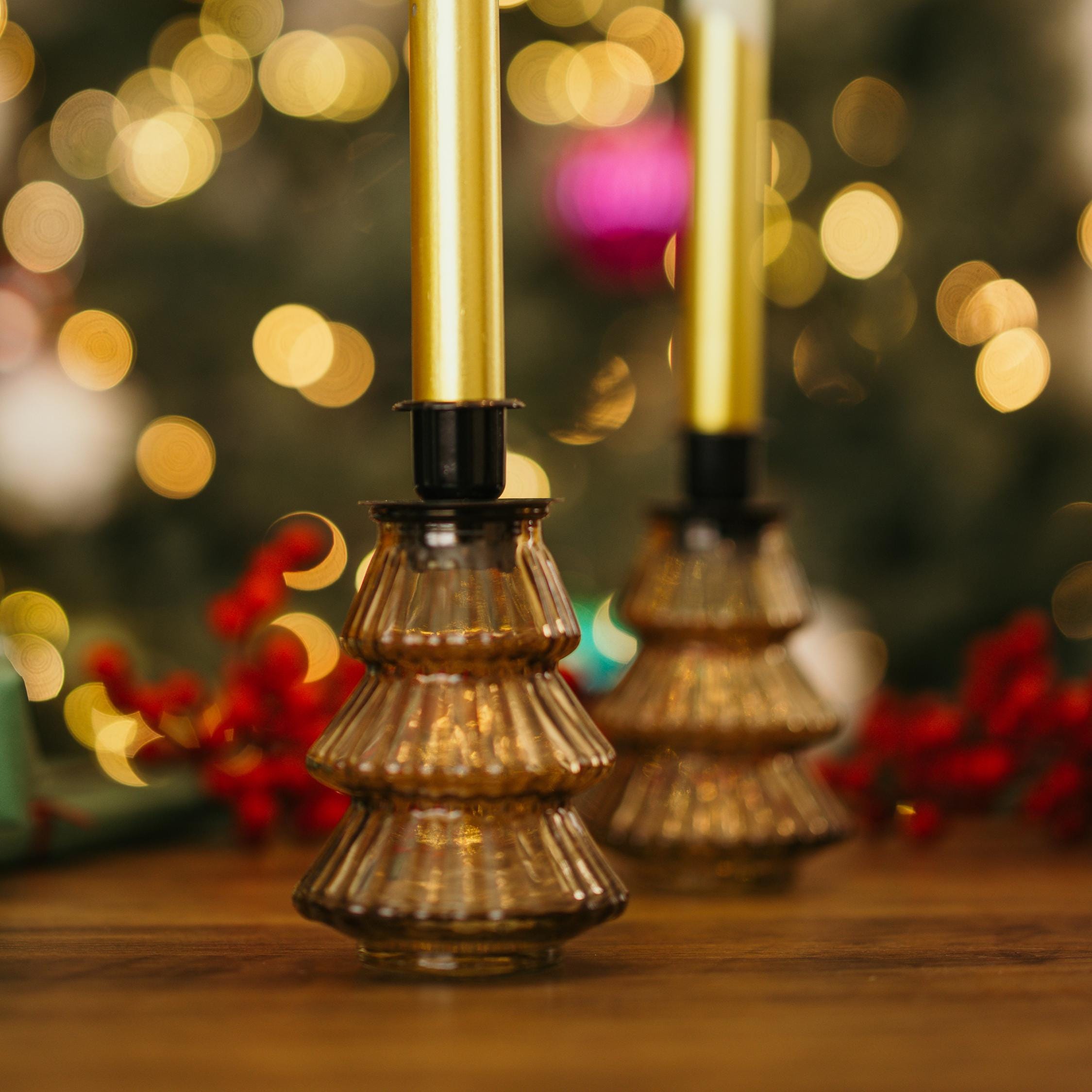 Handmade Christmas Candleholder - Glass Candlestick | Table Decor | Home Decor Ideas | Set of 2