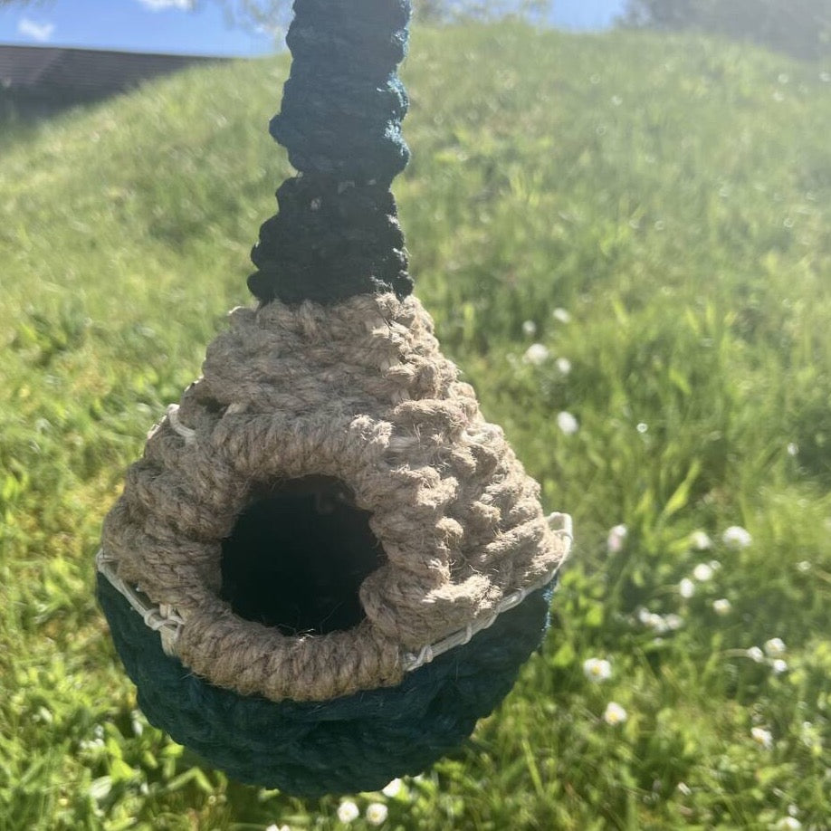 Handmade Bird House Made From Woven Cane And Rope