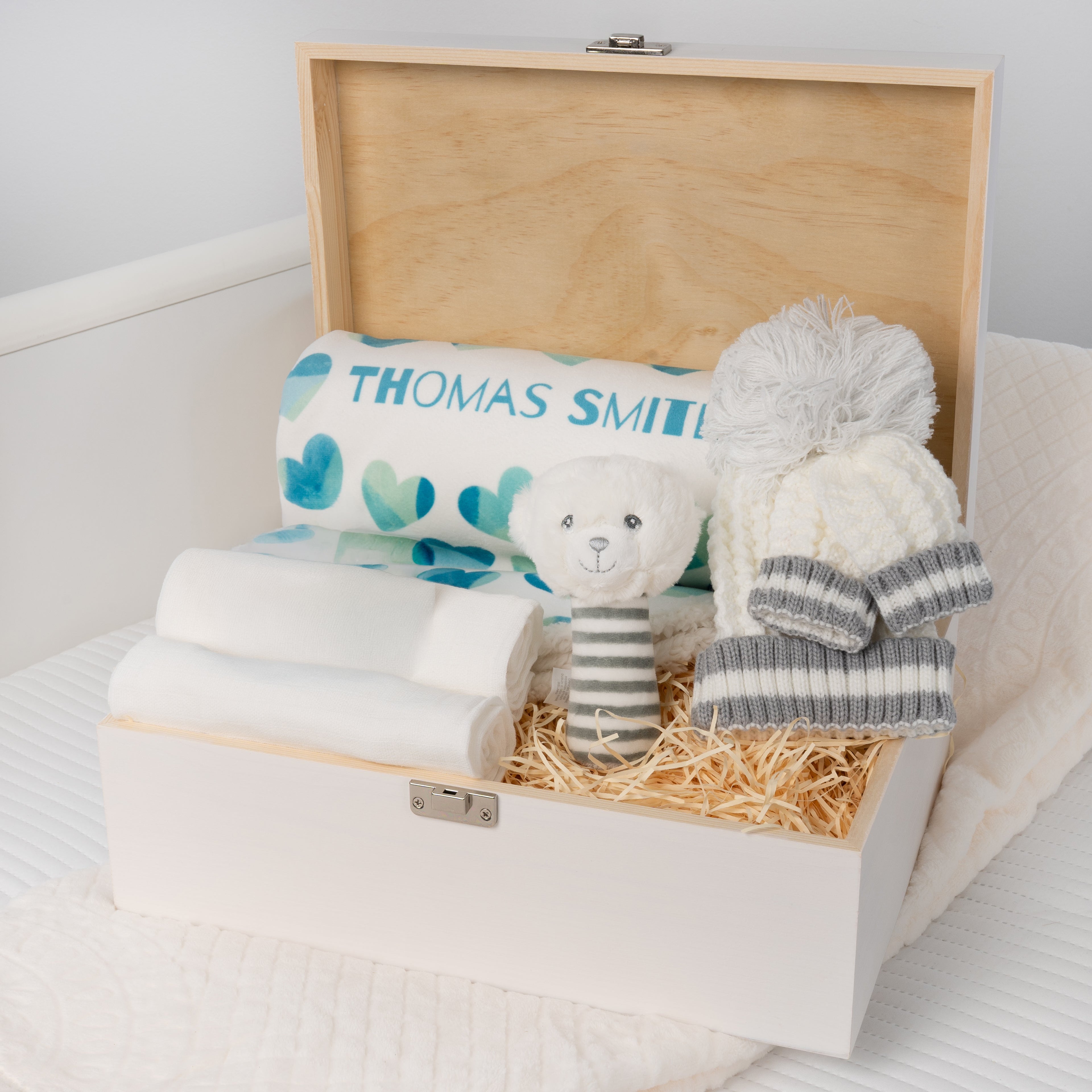 Personalised Baby Comfort Hamper with Custom Printed Blanket with Blanket - Blue - Baby Hamper
