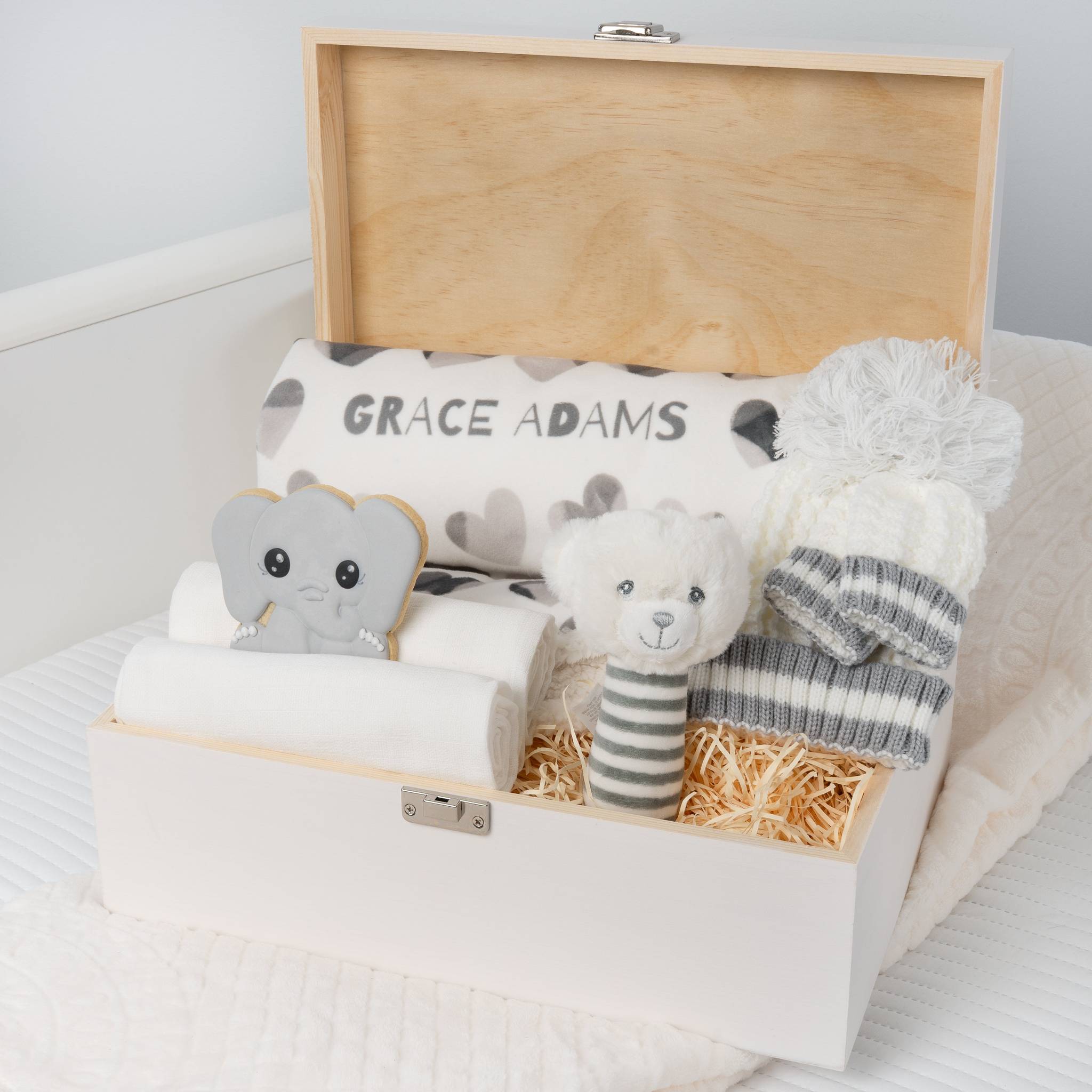 Personalised Baby Comfort Hamper with Custom Printed Blanket with Blanket - Grey - Baby Hamper