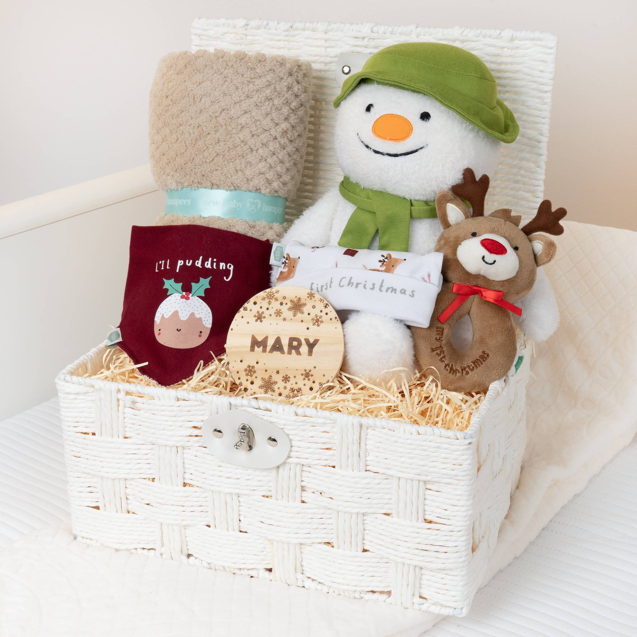 Personalised Baby First Christmas Hamper Festive Gift Set with Blanket & Keep... - Cream - Baby Hamper