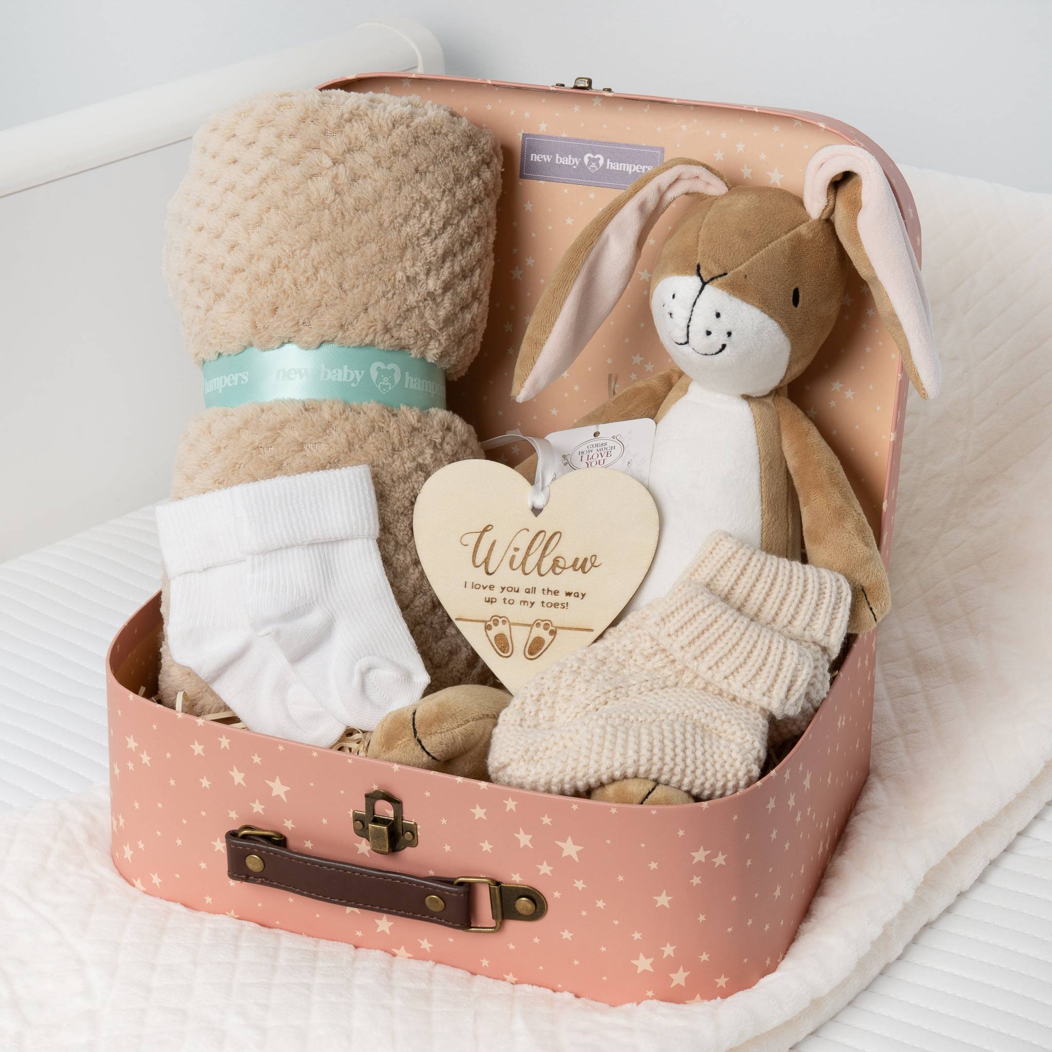 Personalised Guess How Much I Love You Medium Newborn Hamper with Blanket - Brown - Baby Hamper