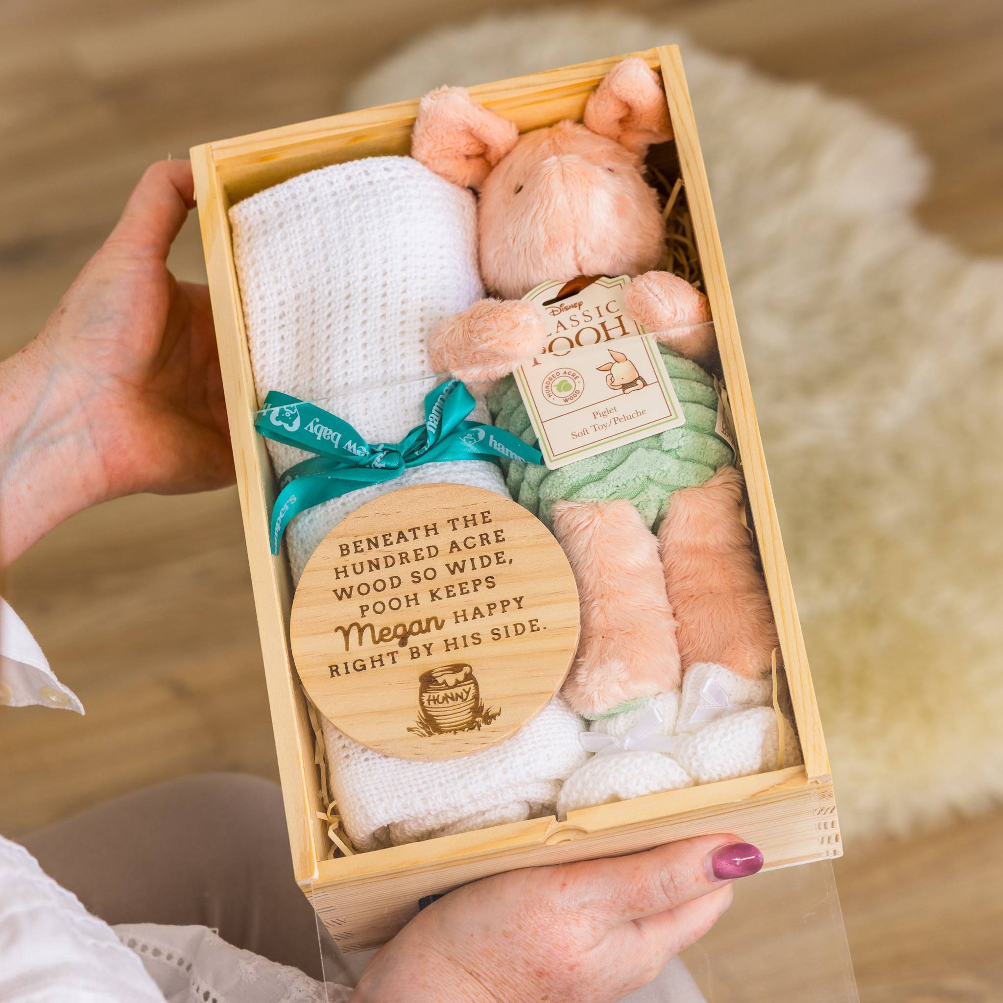 Pink Personalised Mini Baby Hamper Winnie-the-Pooh Piglet Theme with Blanket ... – Pink