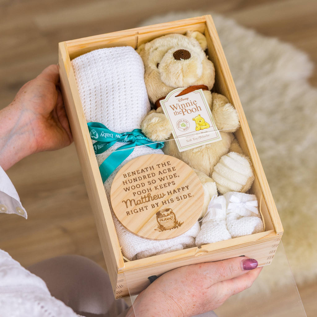Cream Personalised Mini Baby Hamper Winnie-the-Pooh Pooh Theme with Blanket &... – Cream
